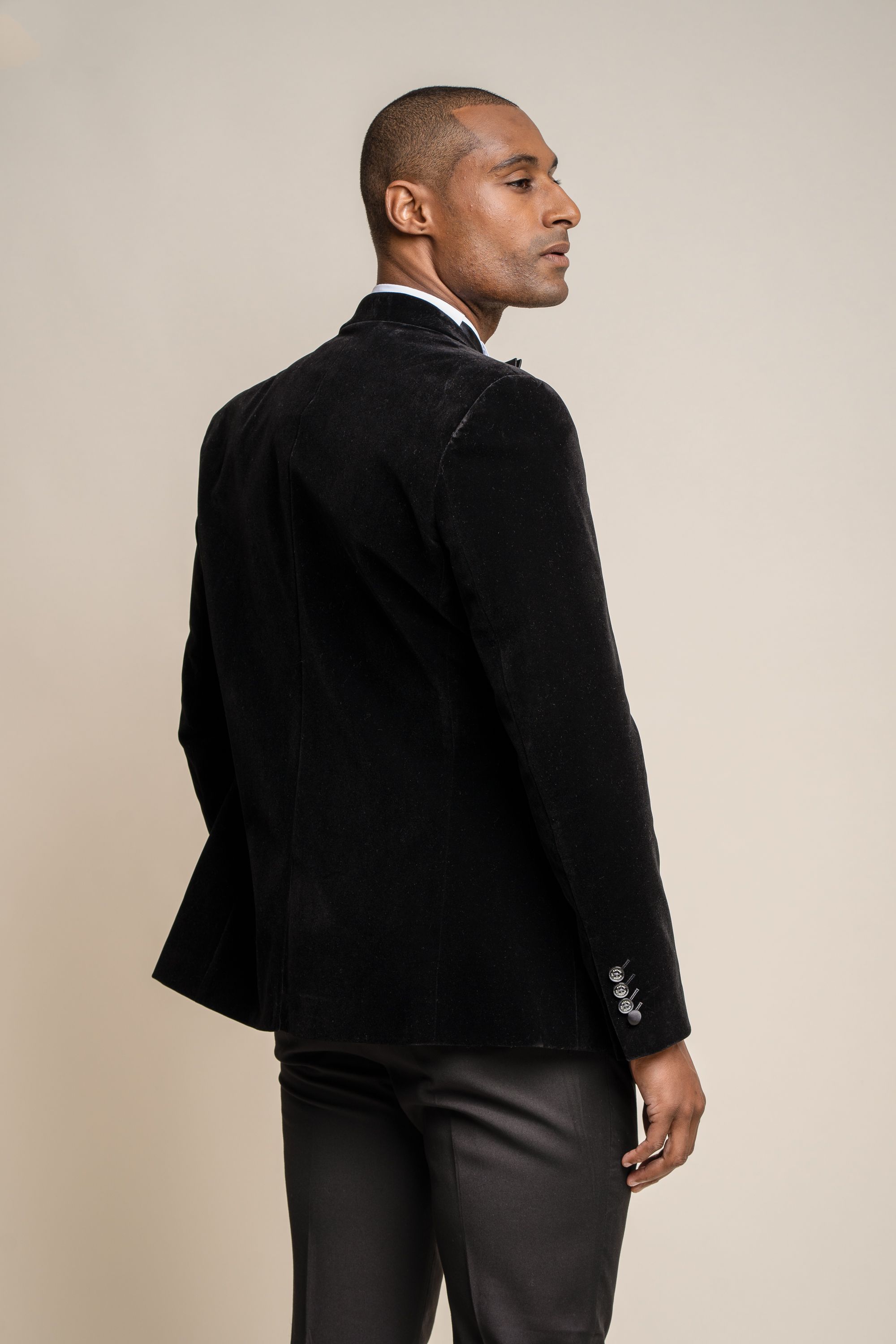 Men's Slim Fit Velvet Tuxedo Blazer - ROSA - Black