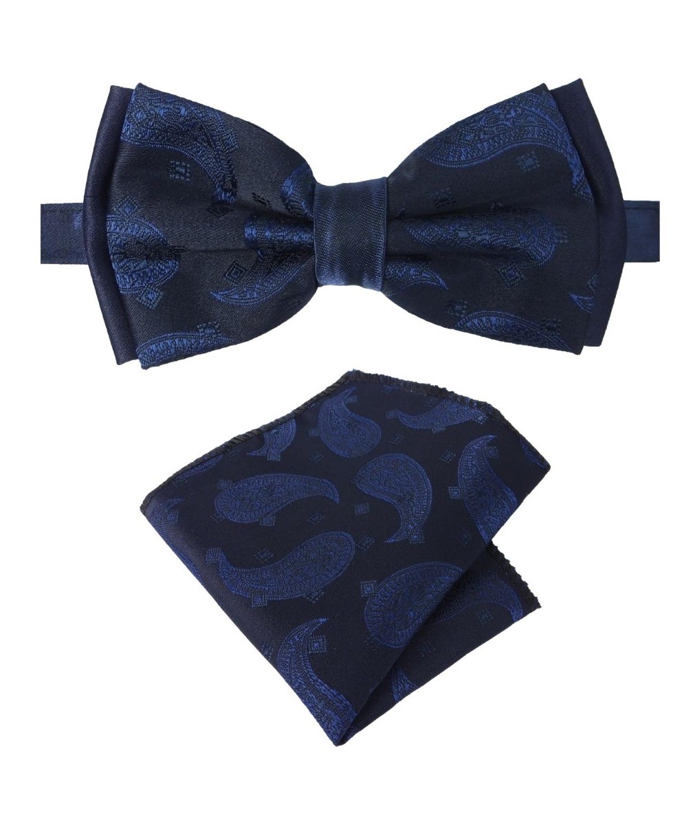 Boys & Men's Paisley Bow Tie and Hanky Set - Navy Blue