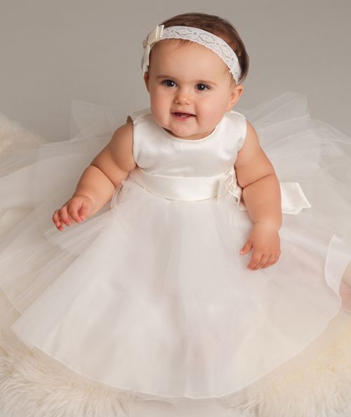 Baby Girls Christening Dress with Satin Bow - K038 - Ivory