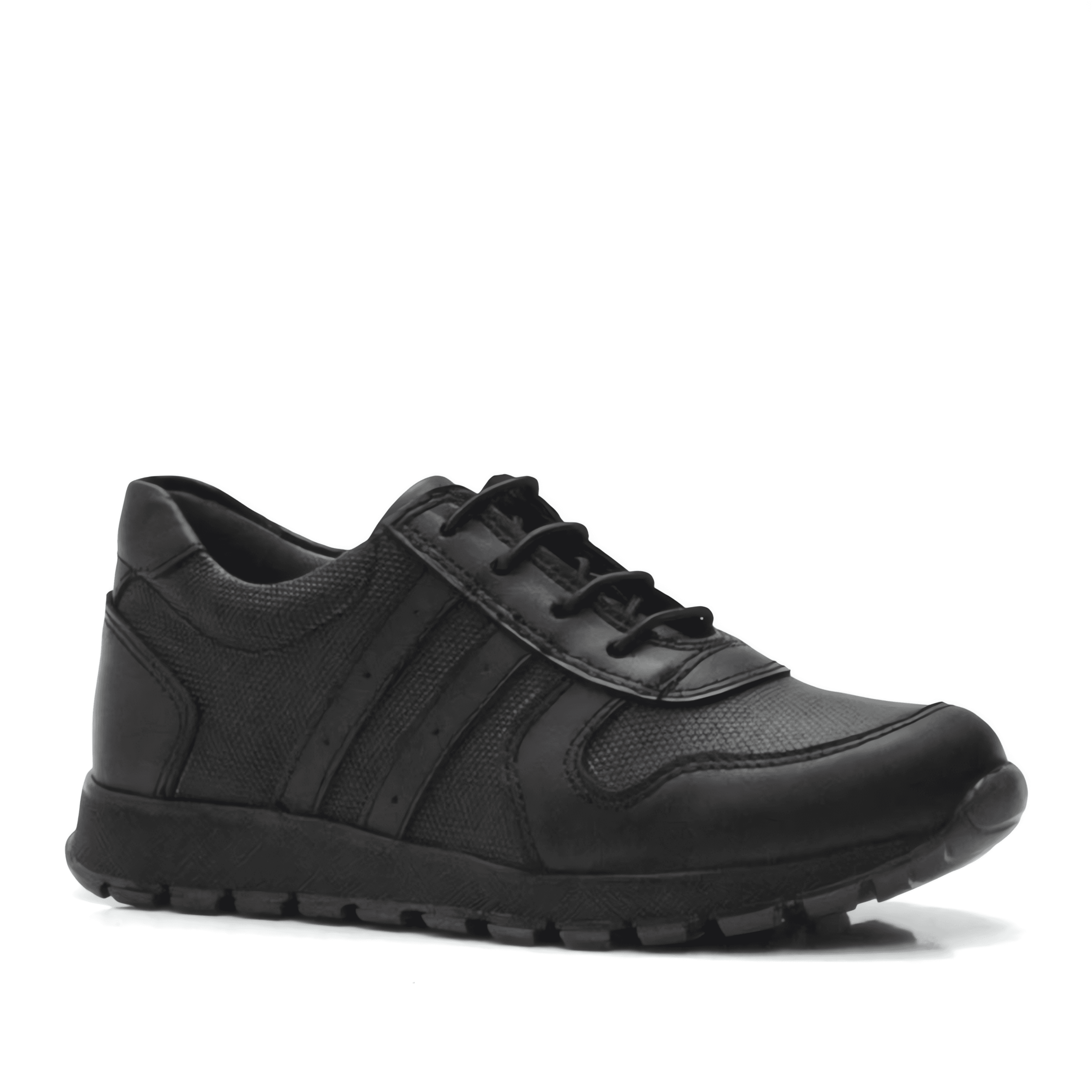 Boys Black Leather Lace Up School Trainer Shoes - 3700