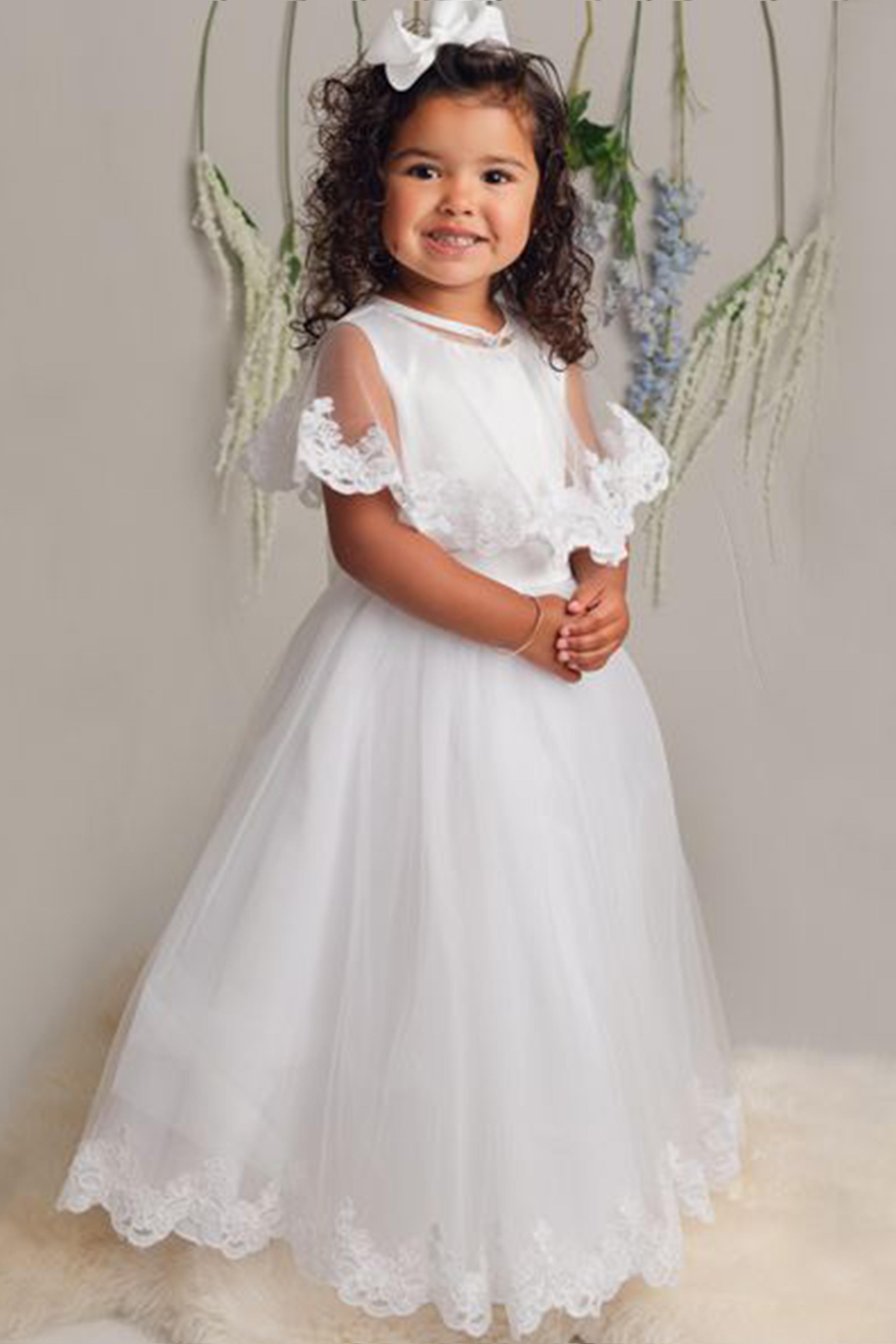 Flower Girl Long Dress with a Tulle Cape – CLAIRE