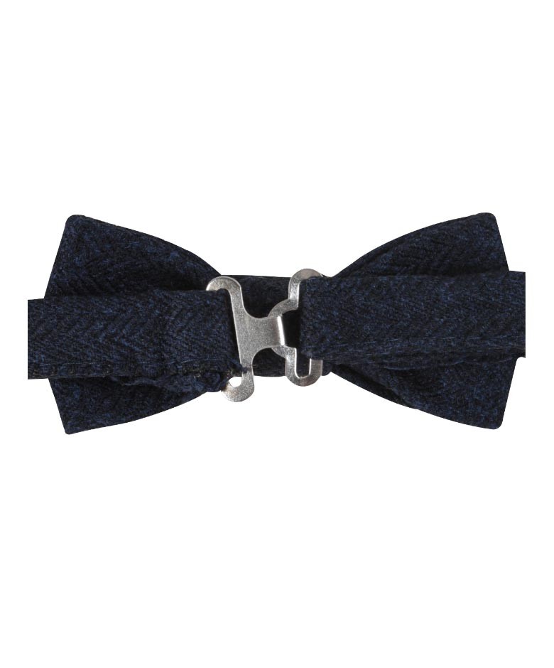Boys & Men's Herringbone Tweed Bow Tie and Pocket Square - Navy Blue