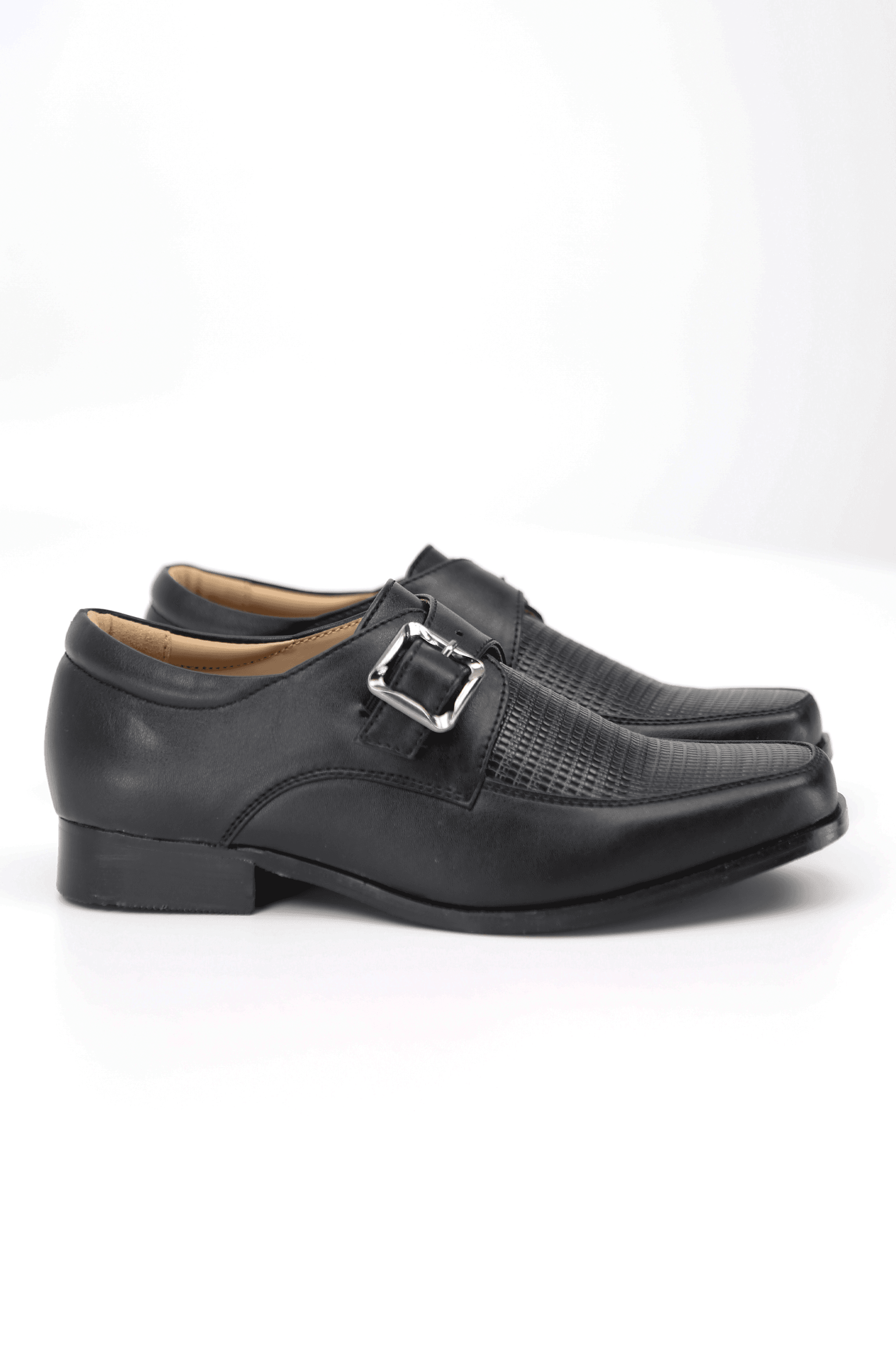 Boys Textured Leather Buckled Monk Shoes