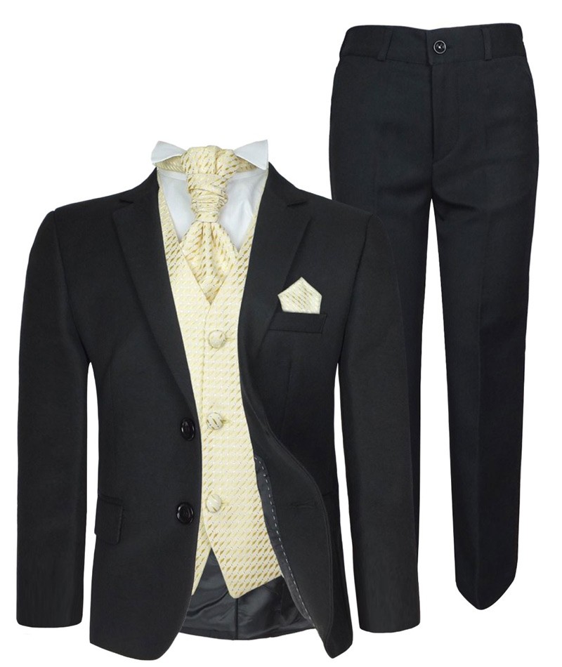 Boys Formal Suit with Patterned Waistcoat and Cravat Set