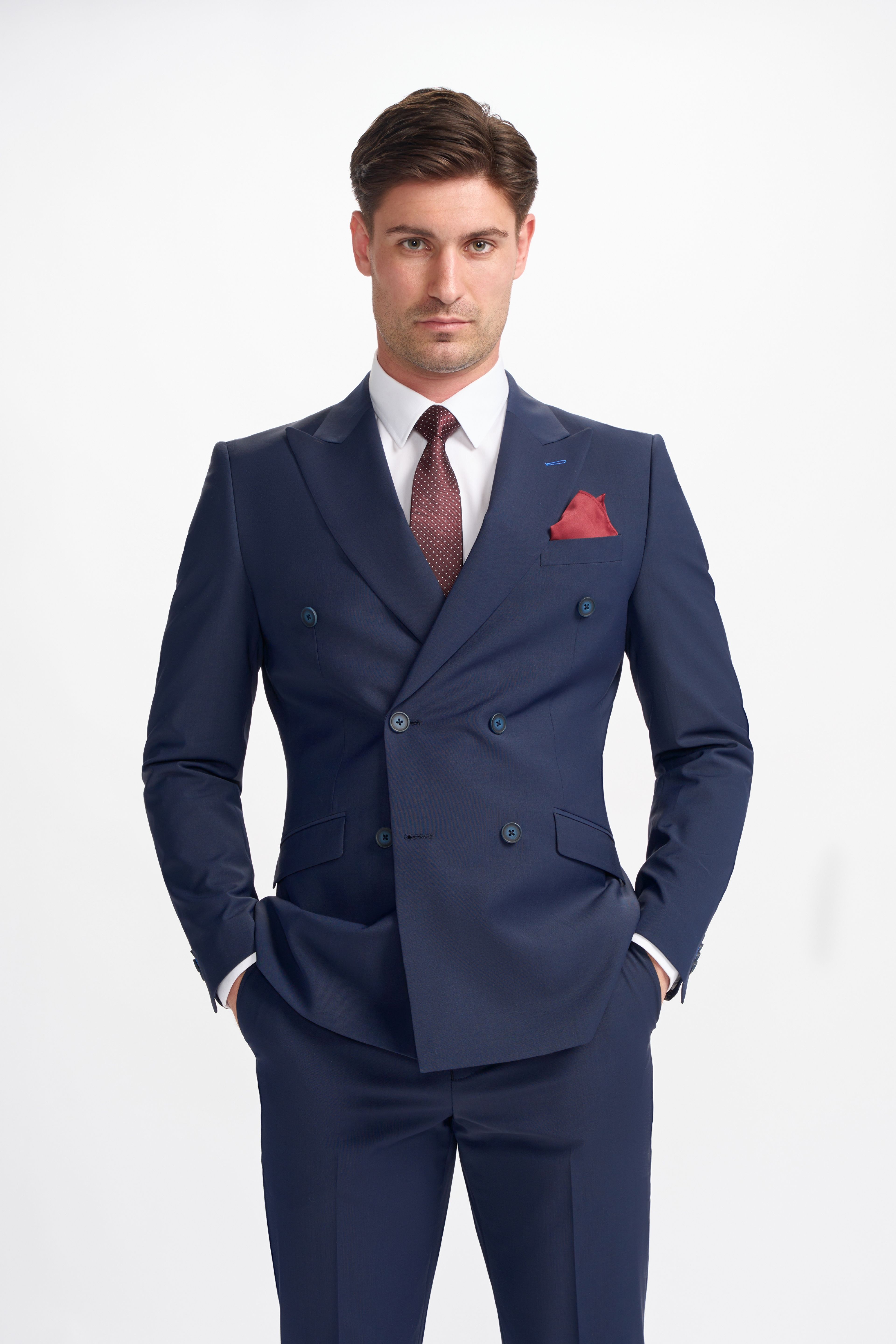 Men’s Wool Blend Double-breasted Suit Jacket – BOND D/B - Navy Blue