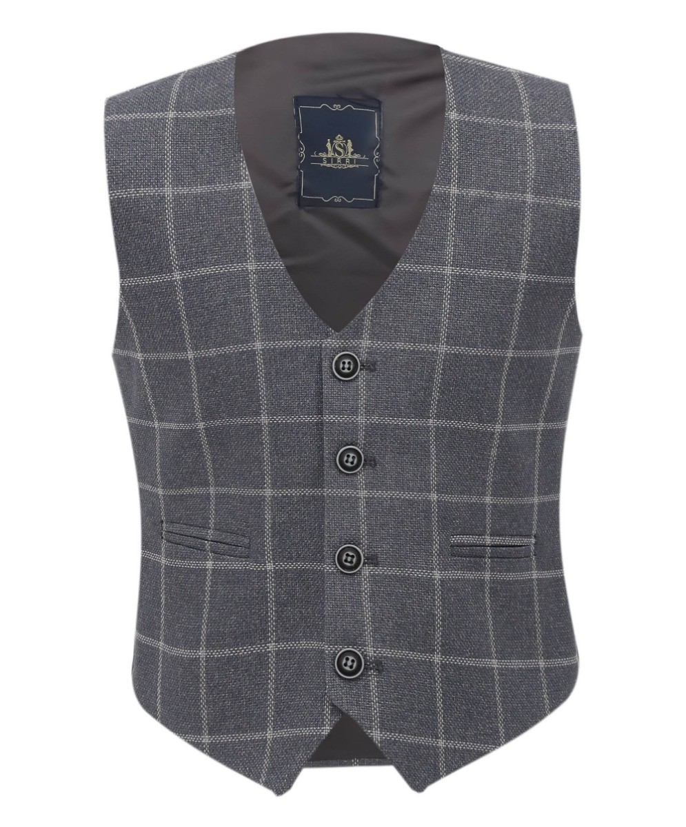 Boys Tweed Check Cotton Waistcoat Set - Grey