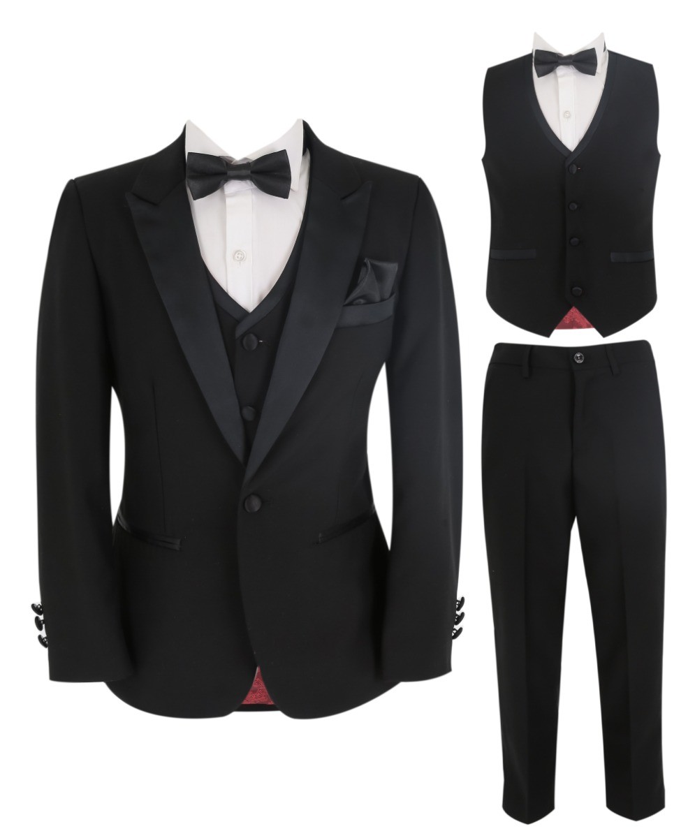 Boys Peak Lapel Tuxedo Dinner Suit - HARRY Black