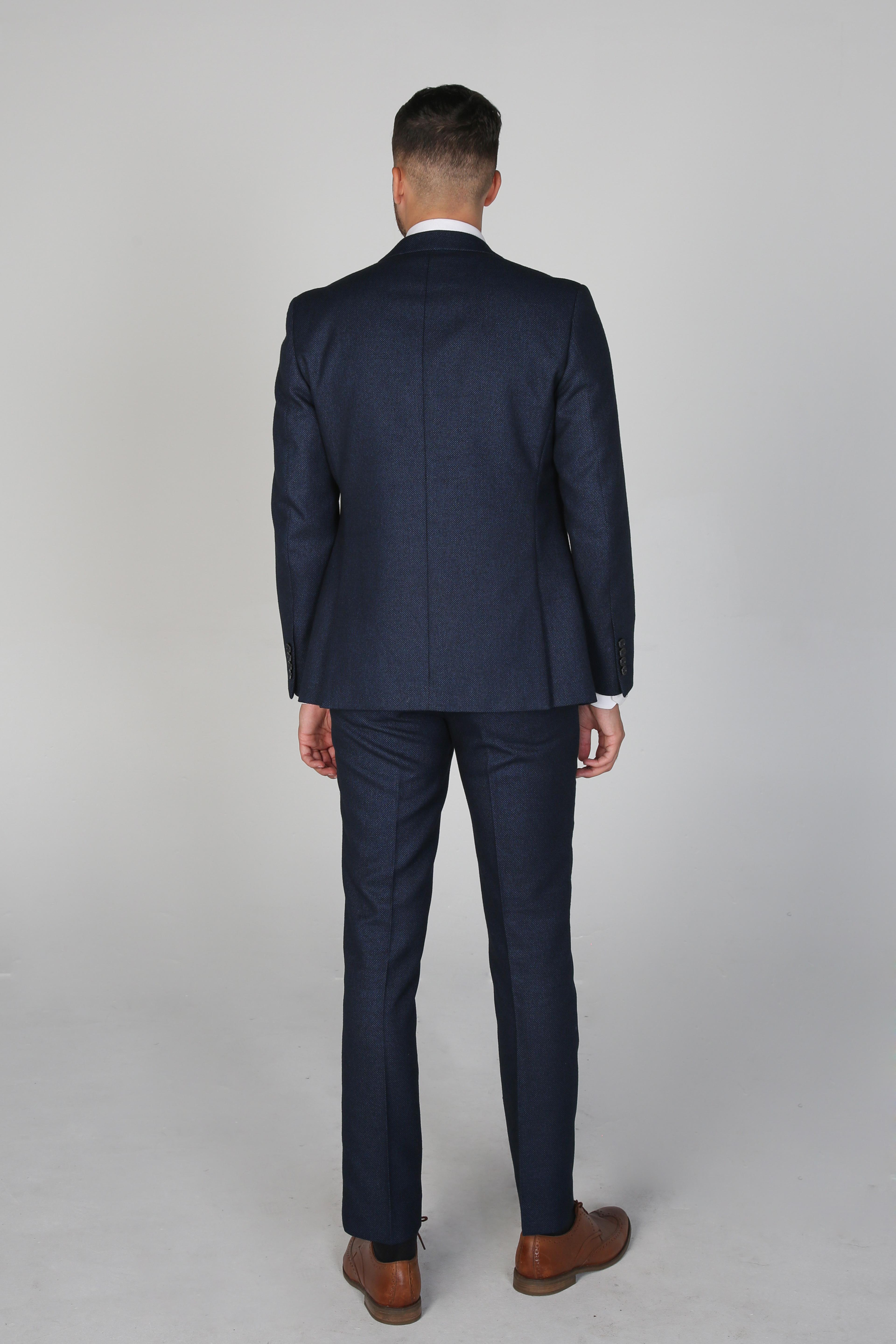 Men's Textured Formal Navy Blue Suit - ARTHUR - Navy Blue