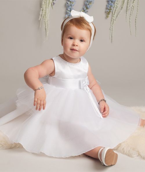 Baby Girls Christening Dress with Satin Bow - K038