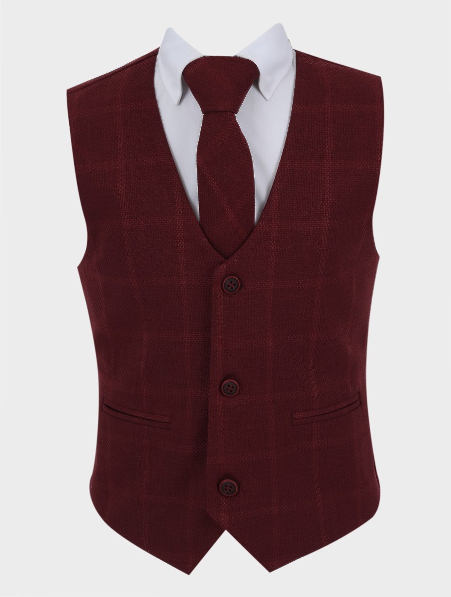 Boys Tweed Windowpane Check Cotton Waistcoat