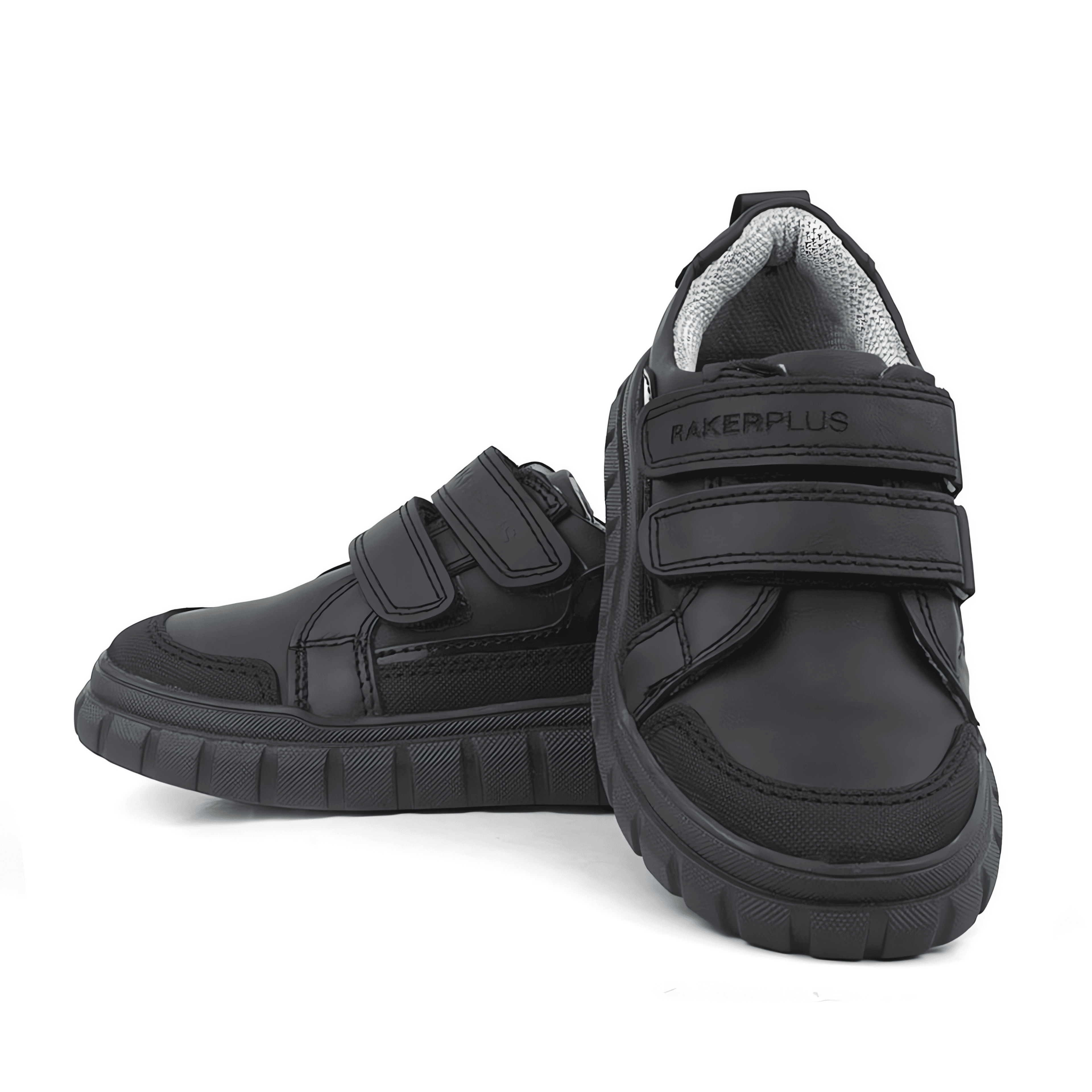 Boys Black Leather Velcro Sporty School Shoes - 4506