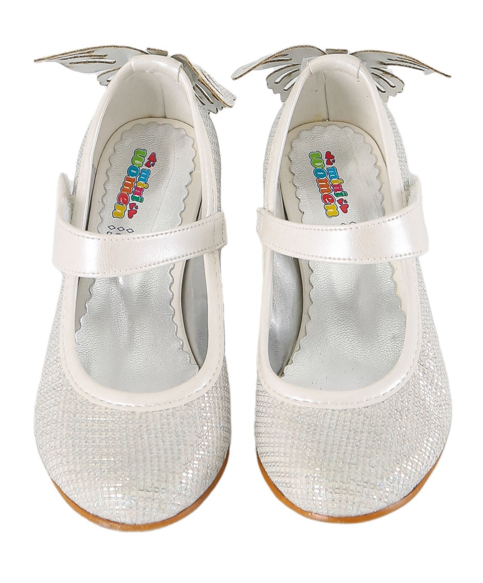 Girls Block Heel Sparkly Mary Jane Shoes - White
