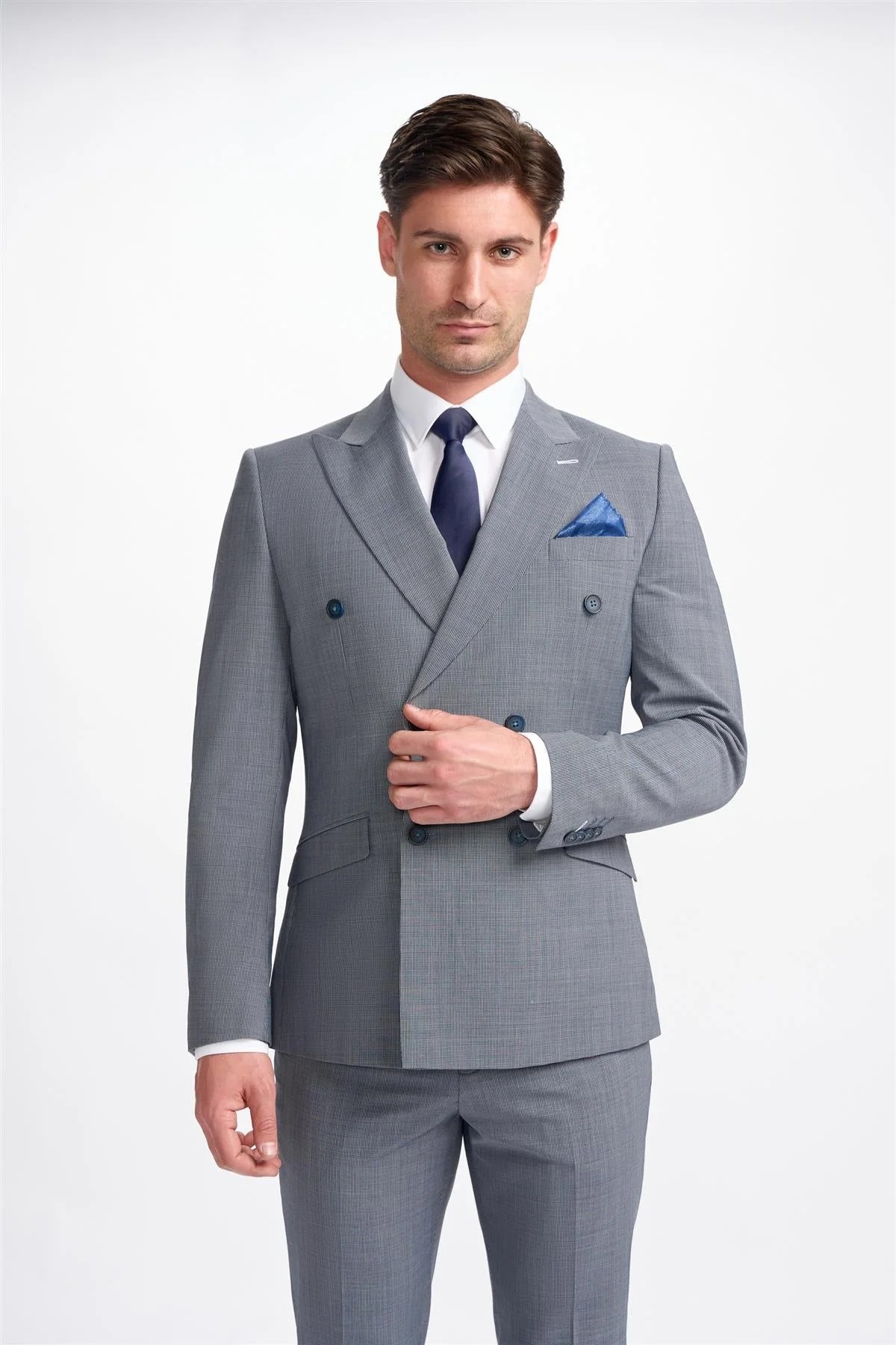 Men’s Grey Blue Puppytooth Suit Jacket – BOND D/B - Grey Blue