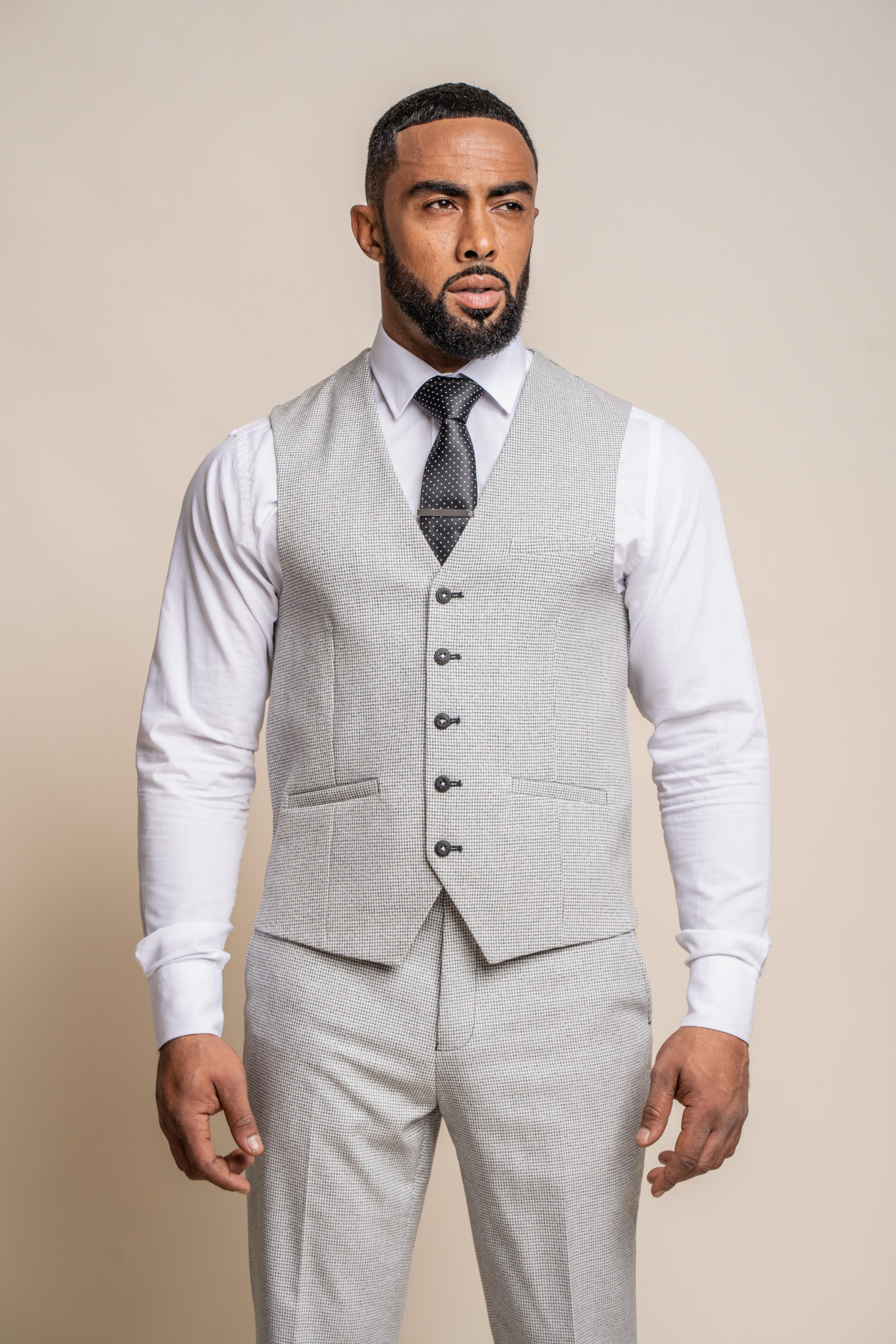 Men's Houndstooth Slim Fit Suit- KYOTO Grey - Light Grey