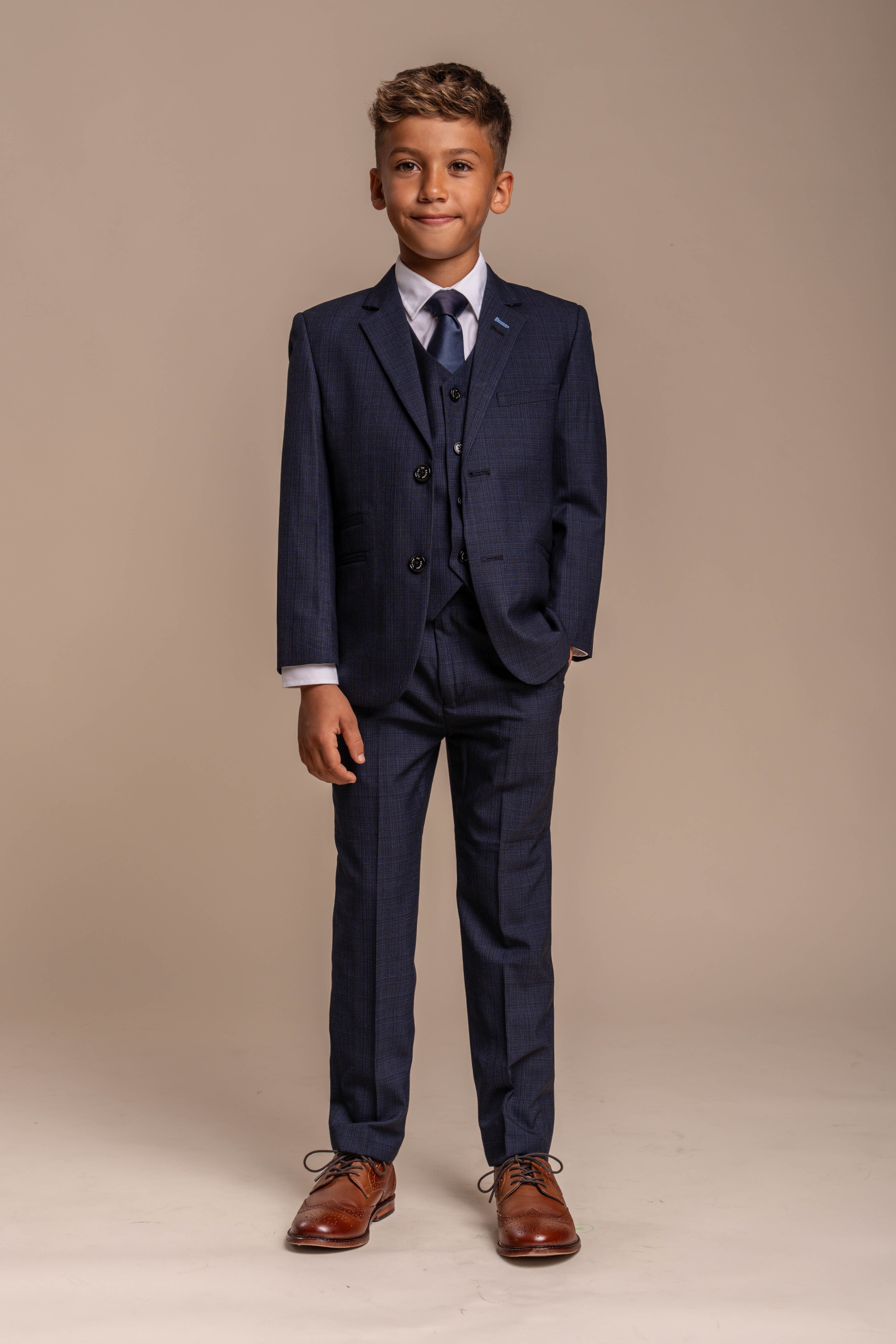 Boys Slim Fit Windowpane Suit 2 Button Kids Formal Outfit Set Wedding Suits