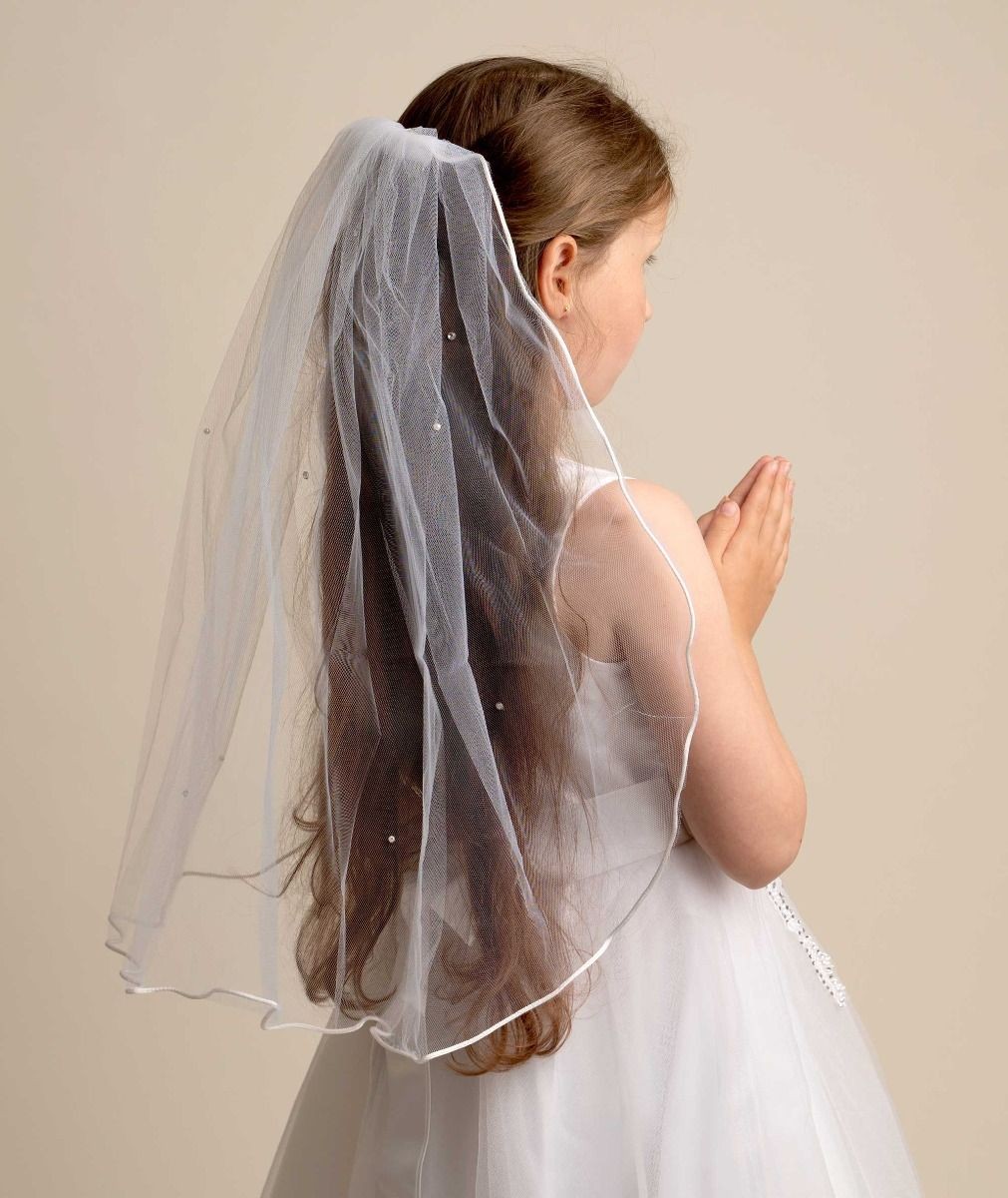 Girls' White Rhinestone Tulle Veil - VL 129