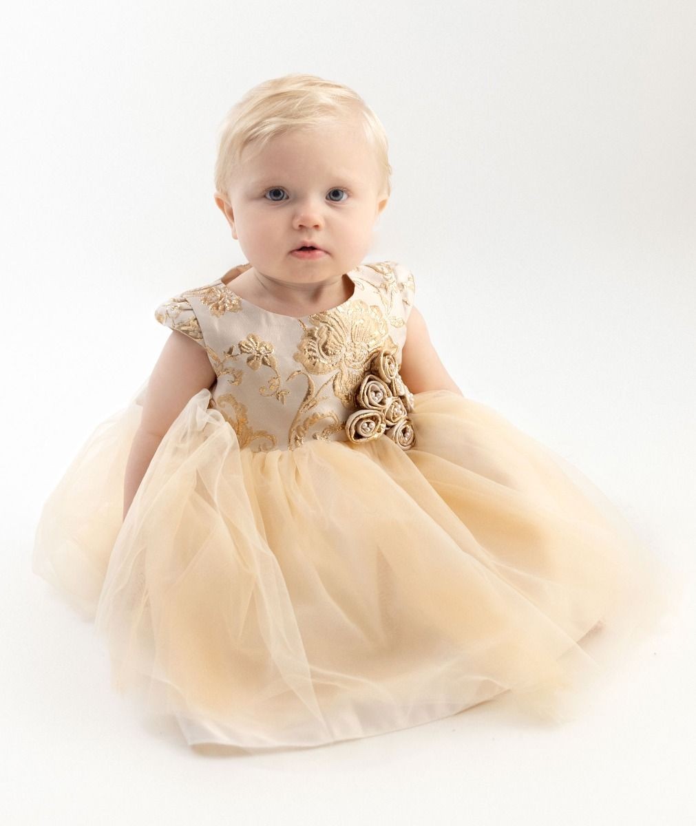 Girls and Babies Gold Embroidered Bodice Dress – ANGELA