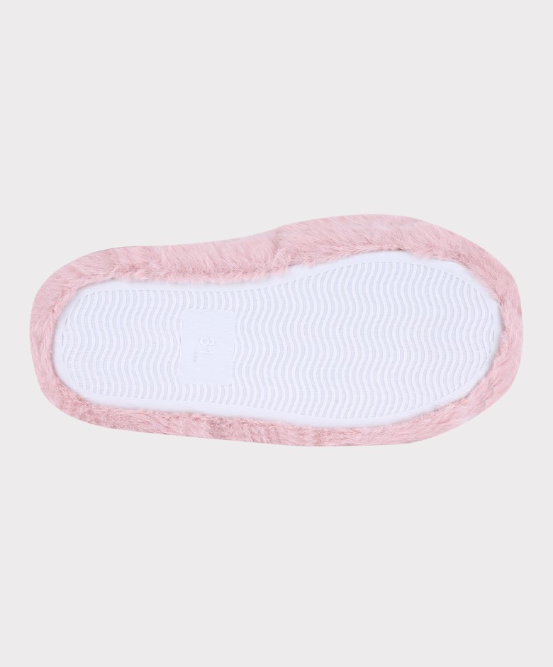 Girls Fur Pink Plush Slippers - Pink