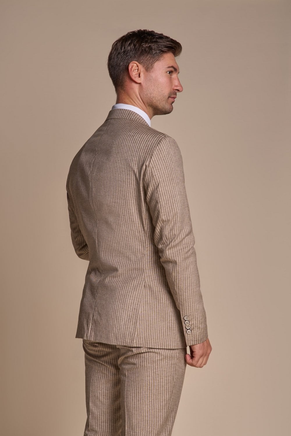 Men’s Slim Fit Pinstripe Beige Suit – KRAKEN Sand