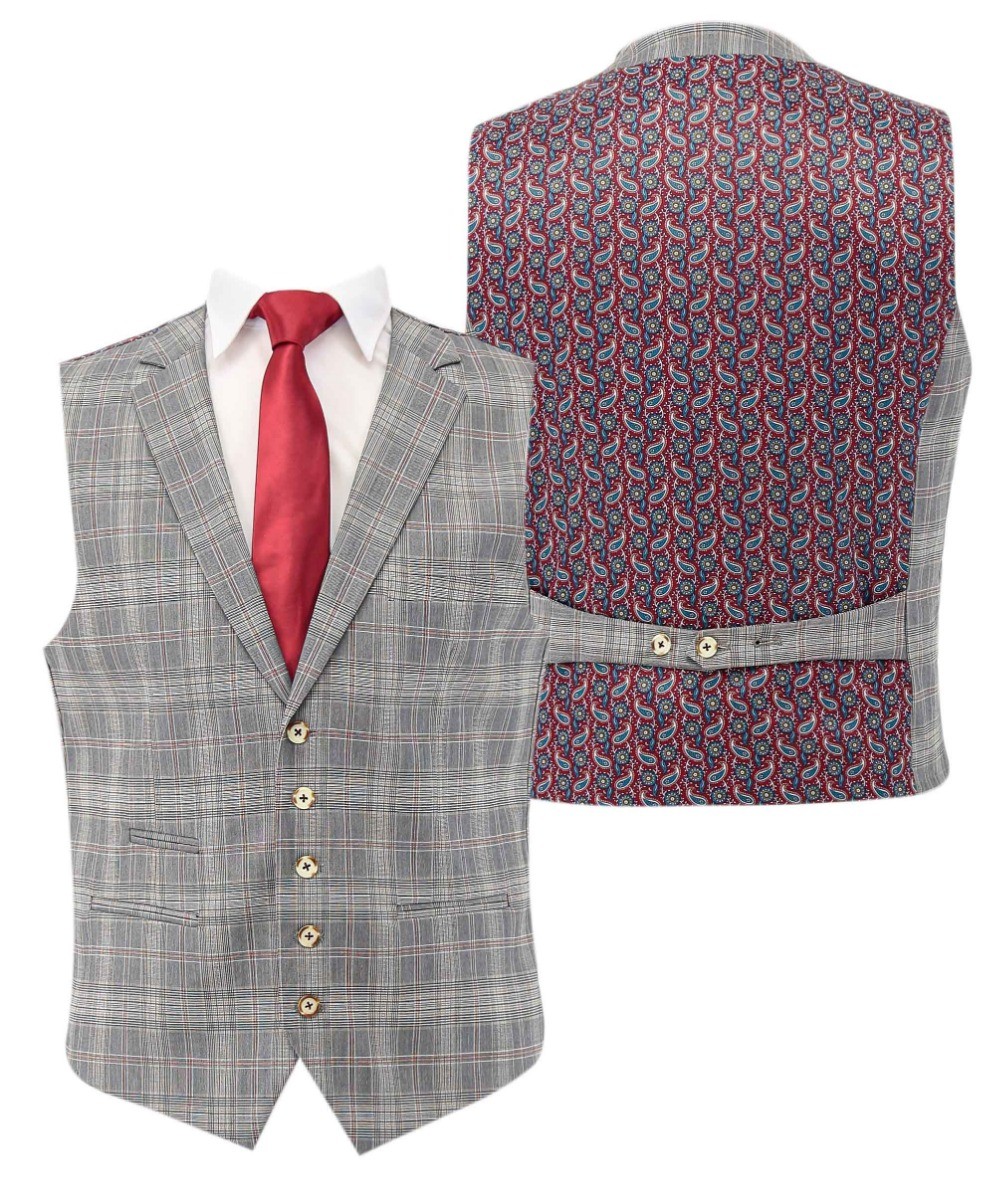 Men's Retro Check Slim Fit Waistcoat - JULIAN Grey