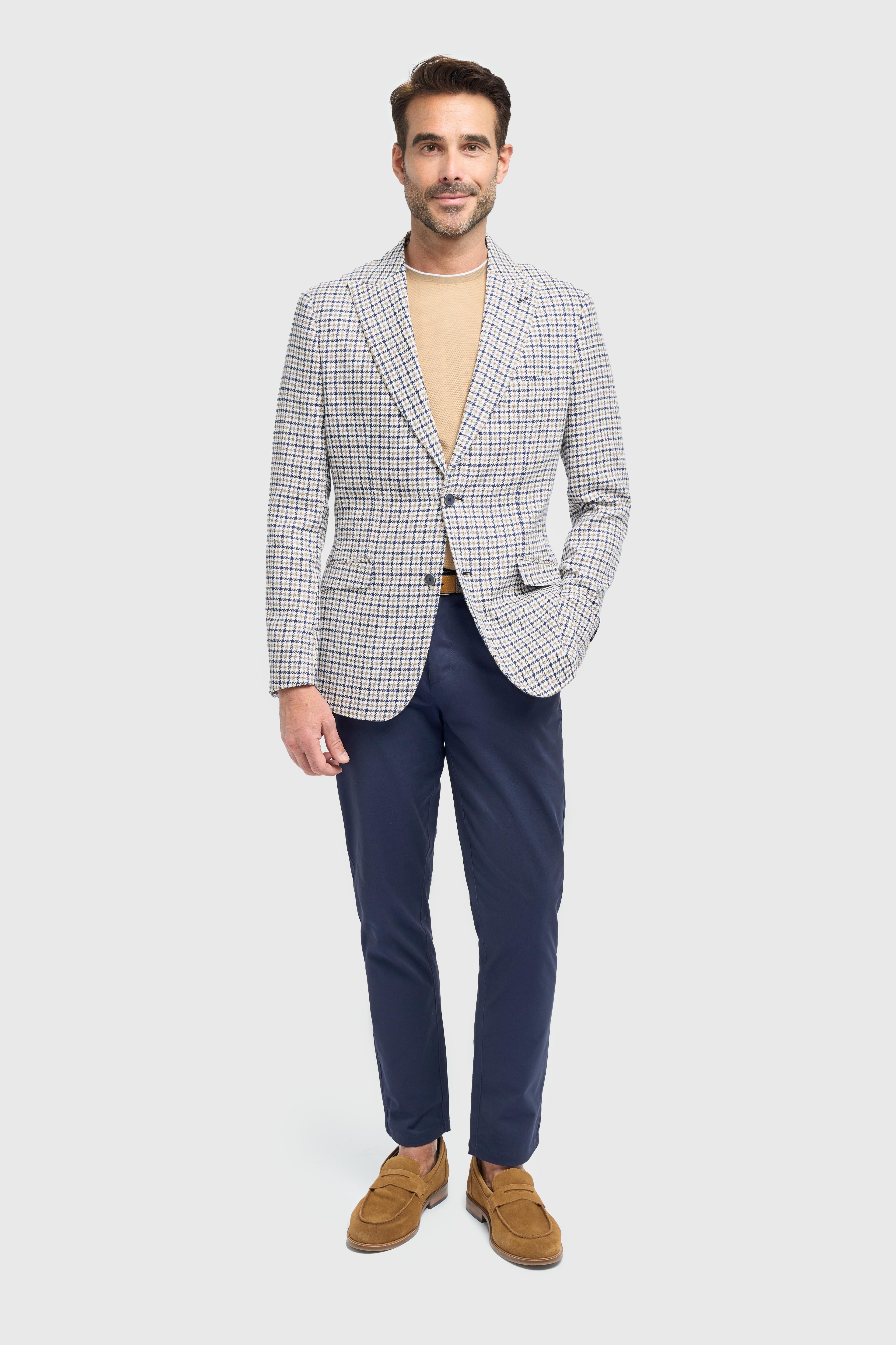 Men’s Beige Cotton Houndstooth Blazer - Bartela