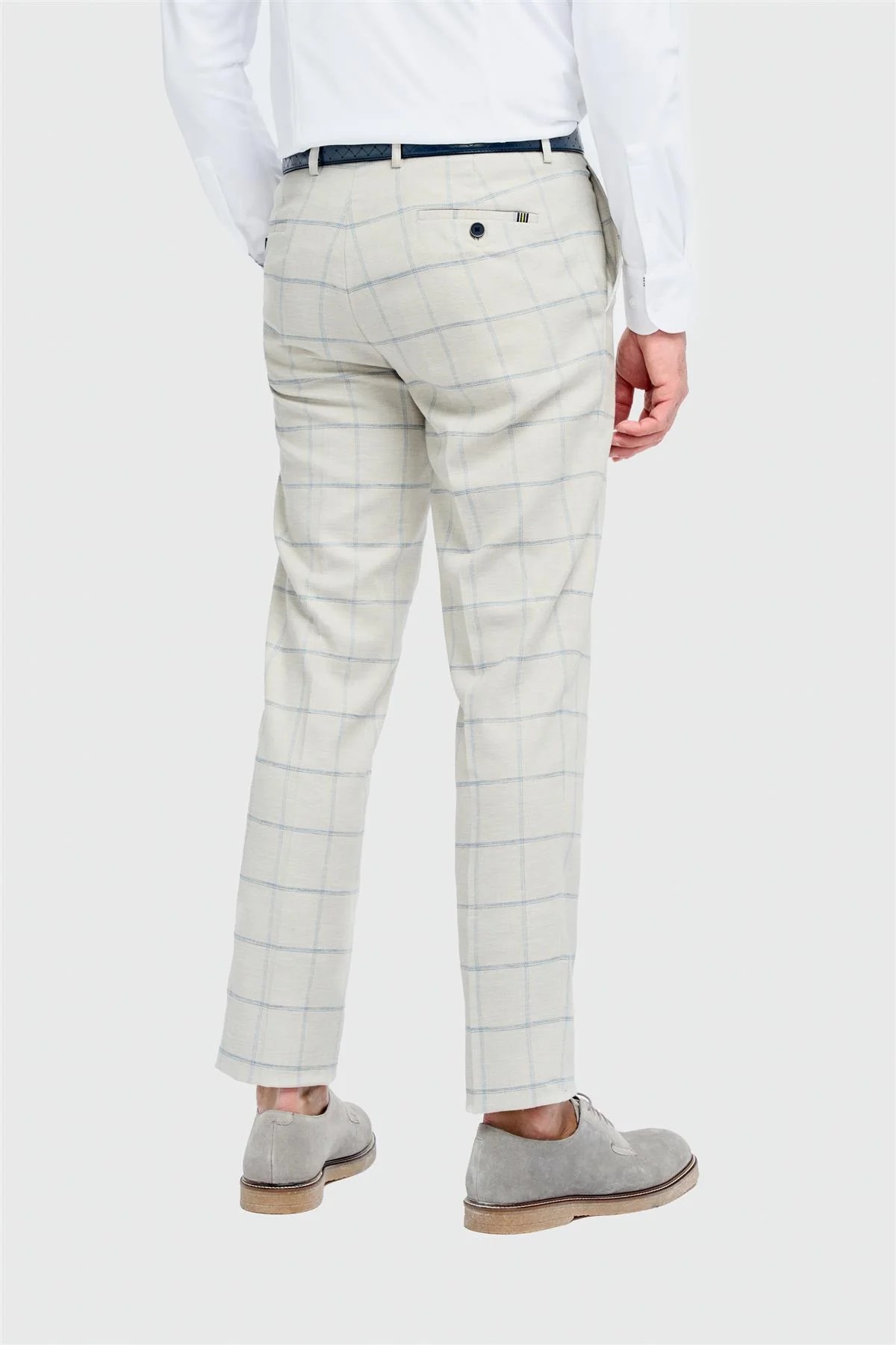 Men’s Light Grey Windowpane Check Trousers - Gabriel