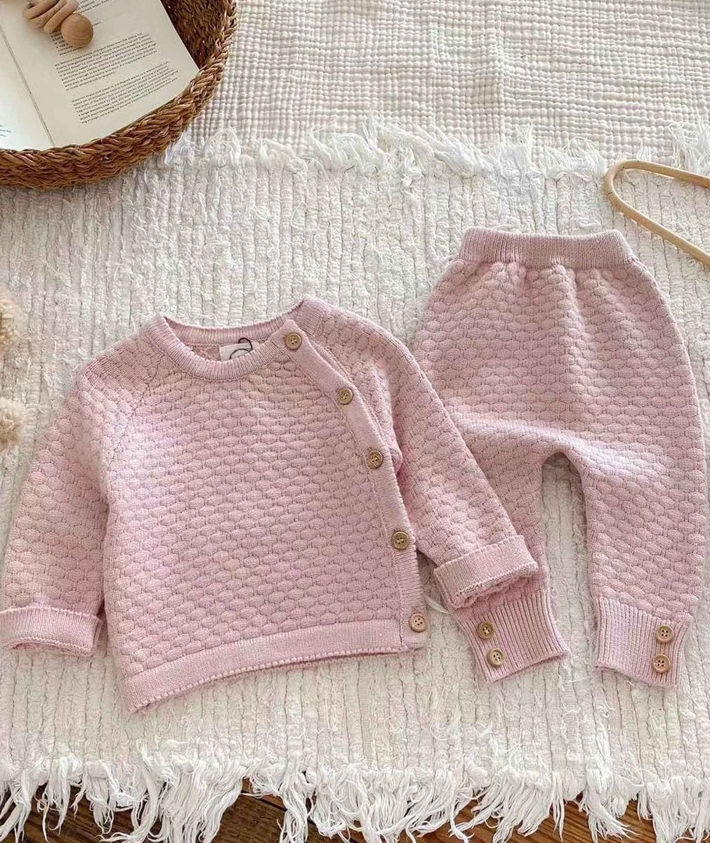 Baby Girls Honeycomb Knitted Jumper & Leggings Set - 2403  - Pink