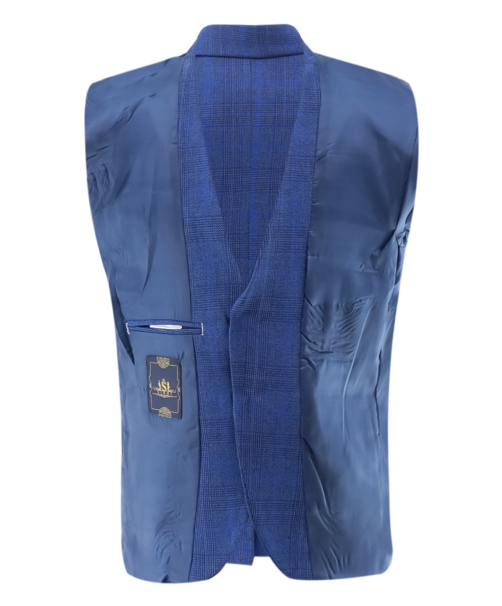 Boys Plaid Check Tailored Fit Blue Suit - LIONEL - Mid Blue