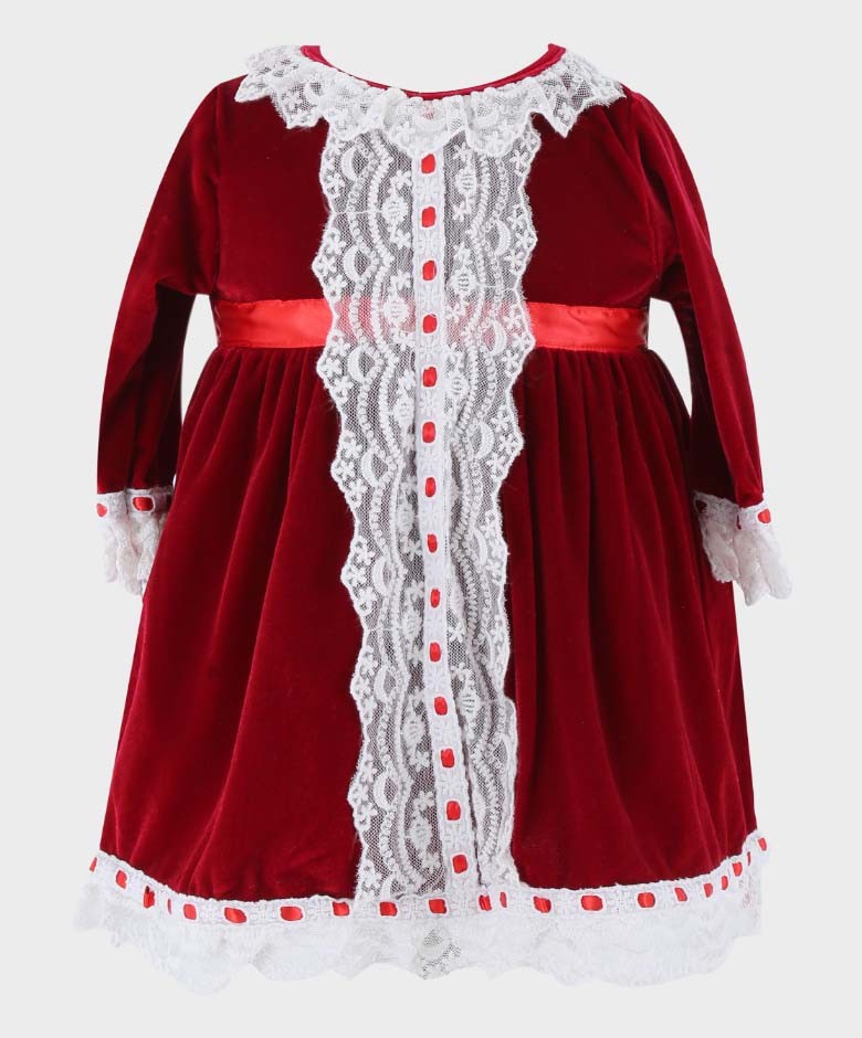 Baby Girls Smocked Velvet Sleeping Wear Set - Wine Red