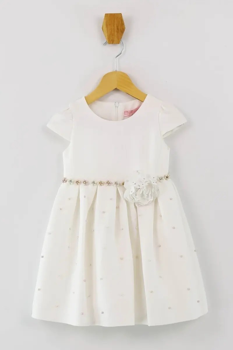 Girl Communion Short Sleeves Pearl Dress Set
