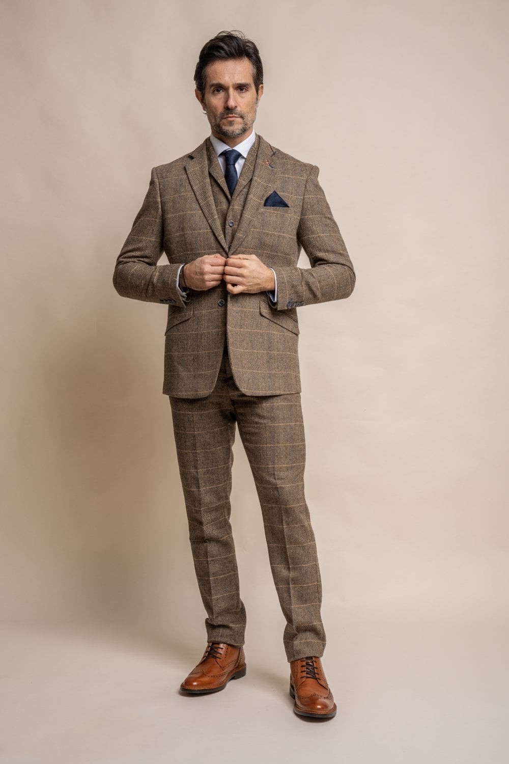 Men's Wool Blend Herringbone Check Suit - Albert