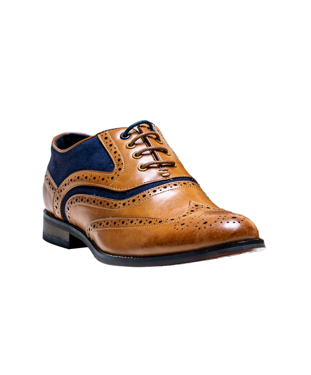 Men's Lace Up Oxford Brogue Dress Shoes - Russel - Tan Navy