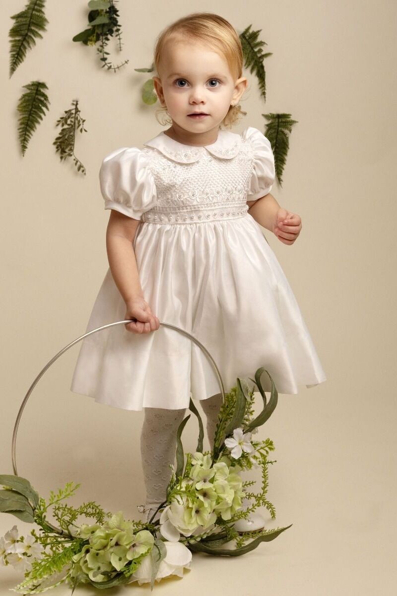 Ivory Satin and Beaded Dress for Girls and Babies – ZELDA