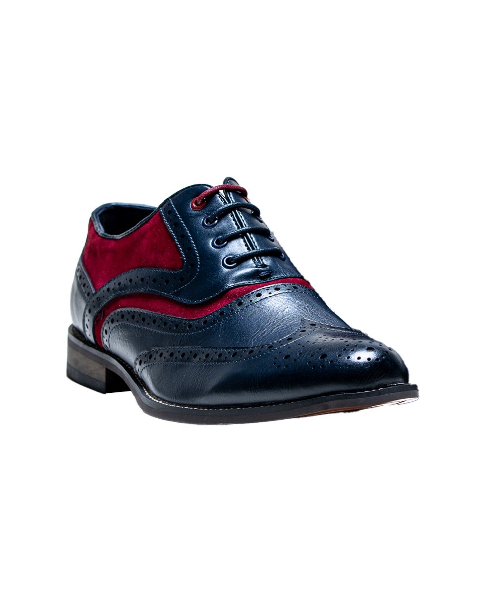 Men's Lace Up Oxford Brogue Dress Shoes - Russel - Navy Red