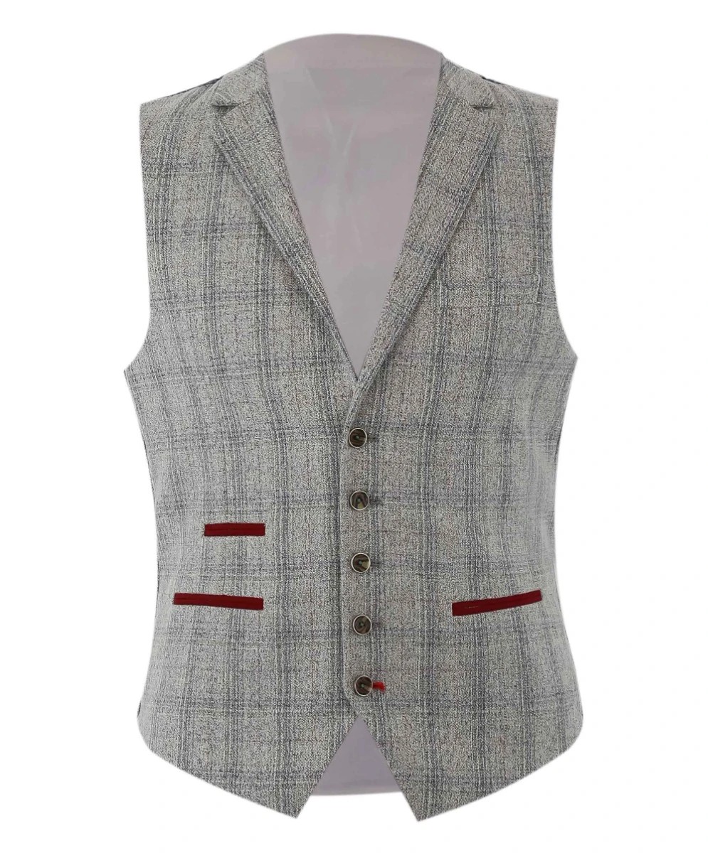Men's Tweed Check Slim Fit Grey Waistcoat - ANDREW
