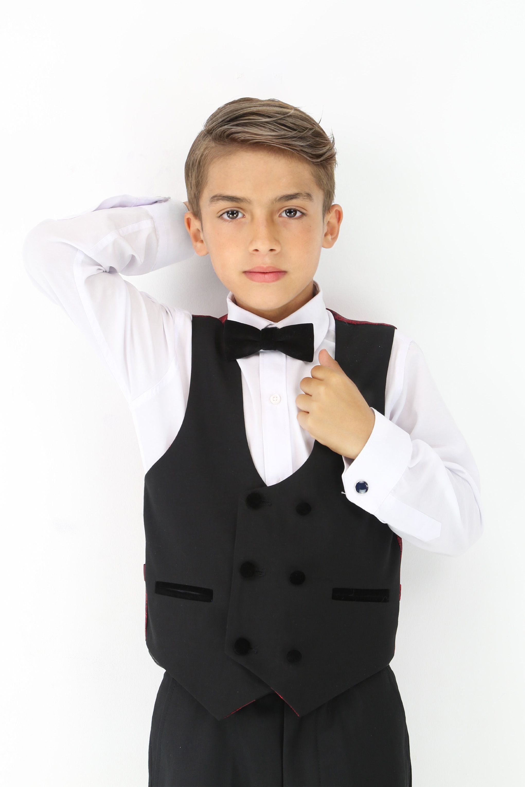 Boys Velvet Trim Black Formal Suit