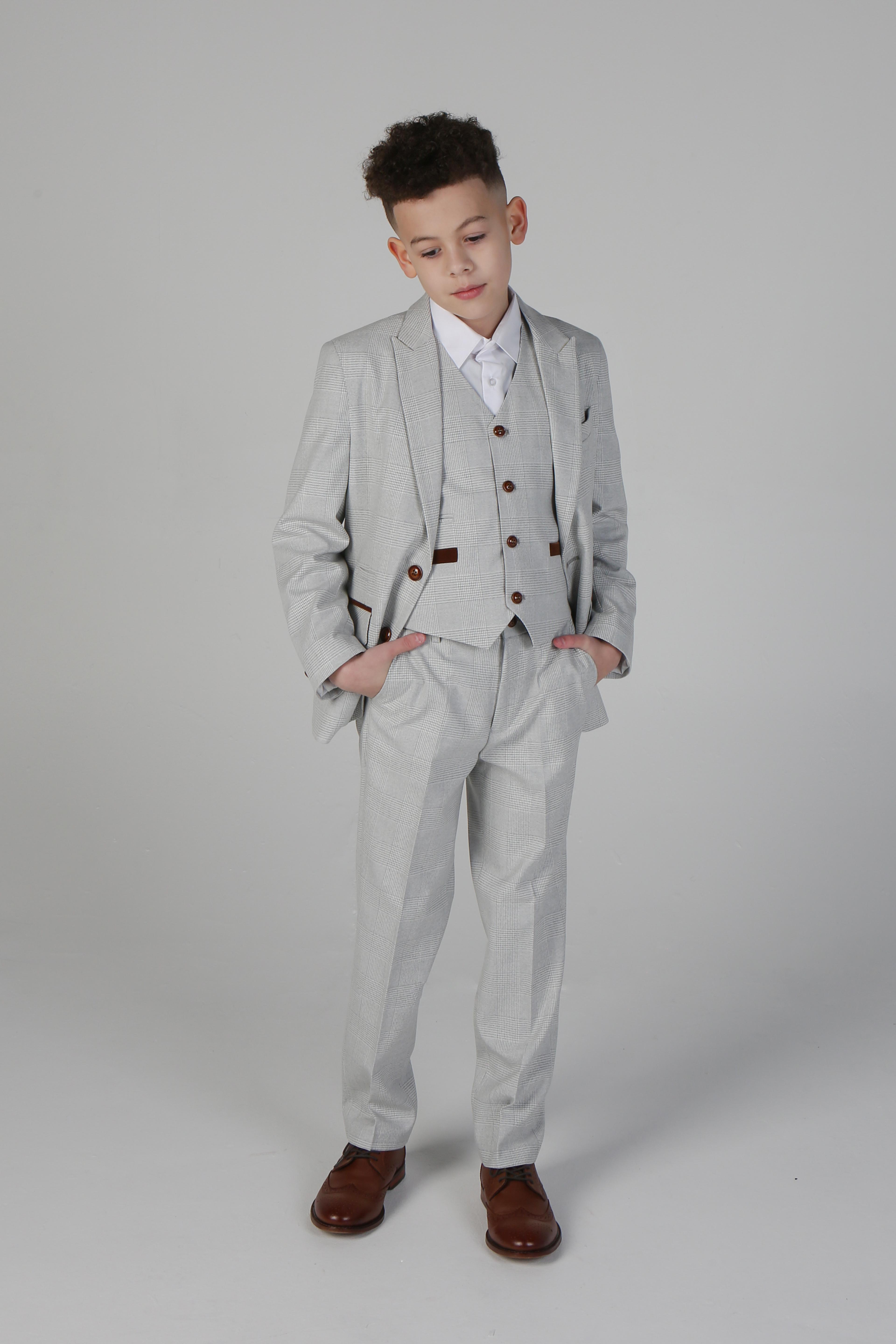 Boys Tailored Fit Tweed Check Suit - MARK Stone