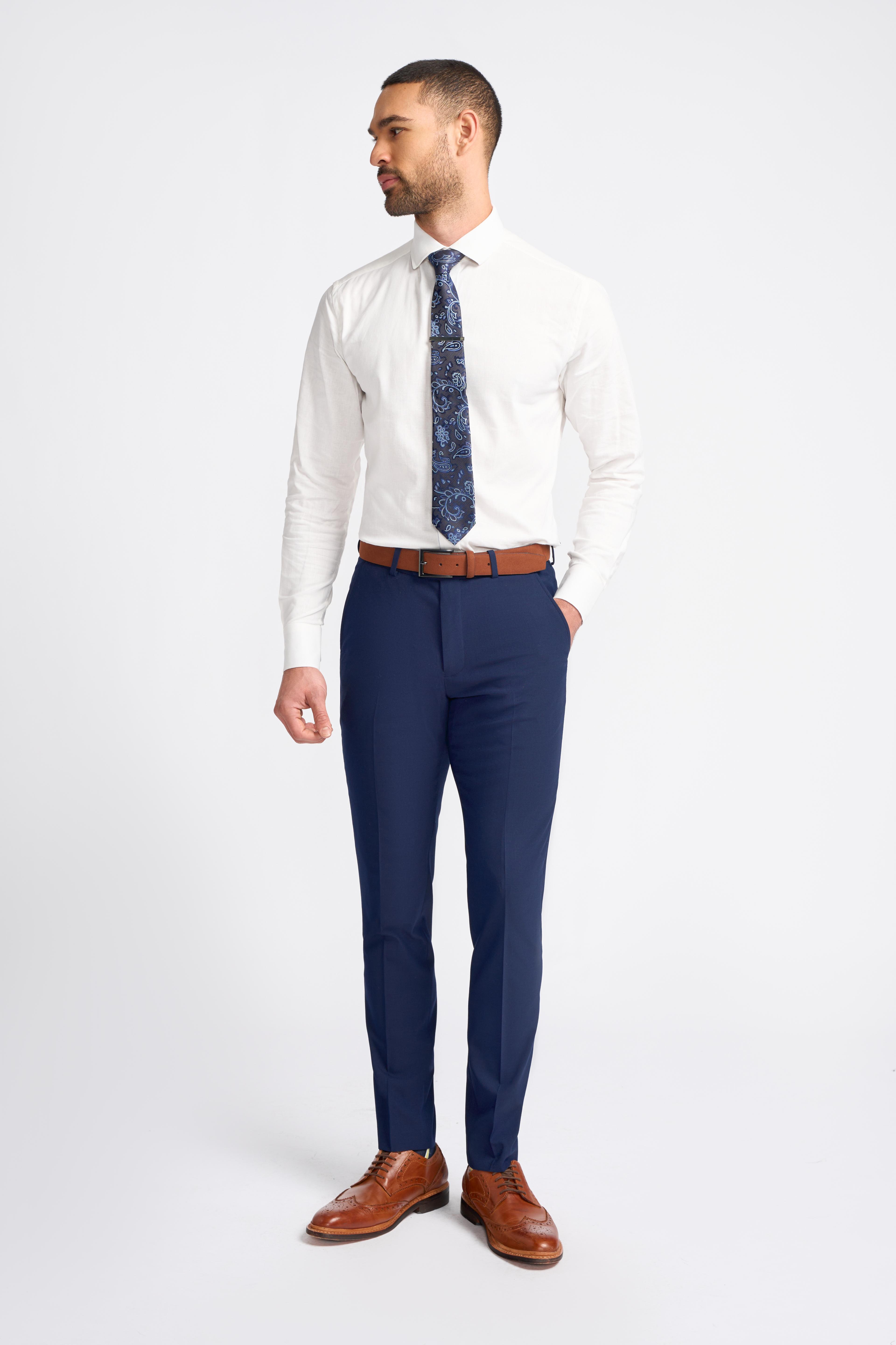 Men’s Wool Mix Slim Fit Trousers – VICTORIOUS - Navy Blue