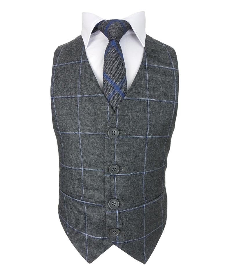 Boys Windowpane Check Slim Fit Suit