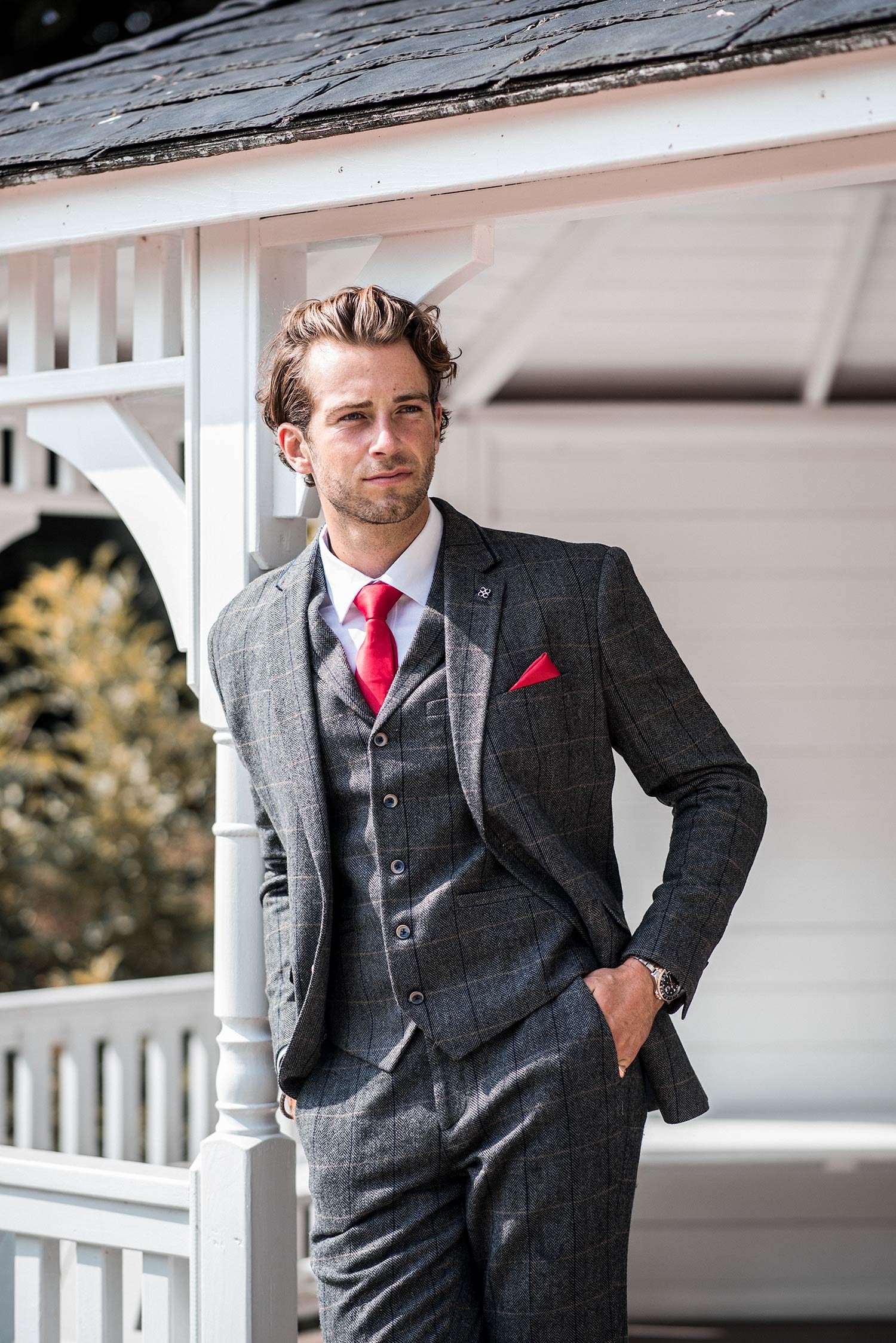 Men's Wool Blend Herringbone Check Suit - Albert