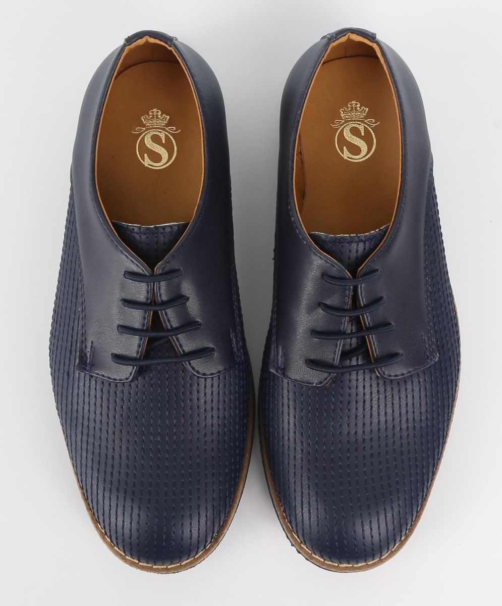 Boys Leather Lace Up Formal Shoes - Navy Blue