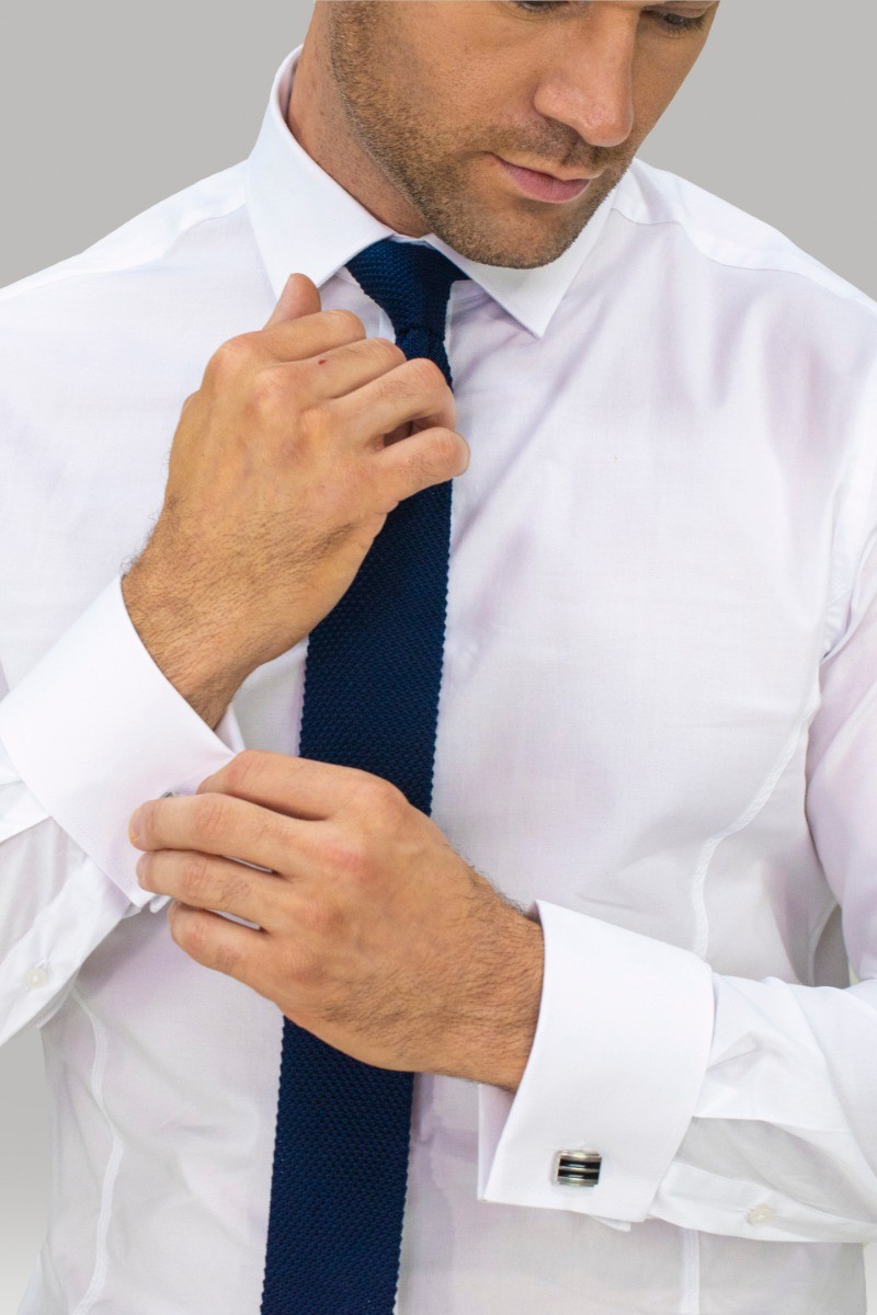 Men's Cotton Slim Fit Shirt with Cufflinks - ROSSI - White
