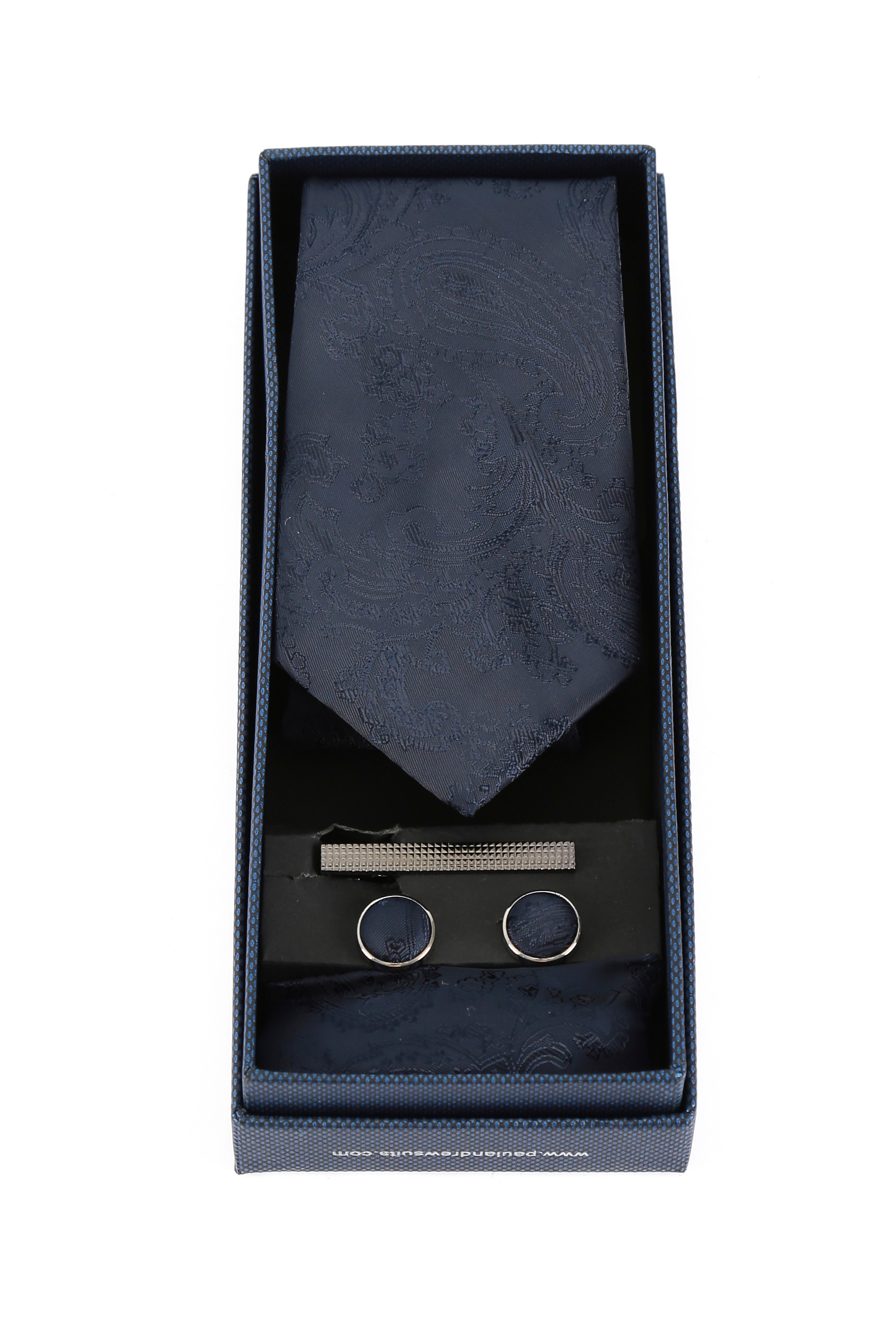 Men's Paisley Tie Cufflink Set - Navy Blue