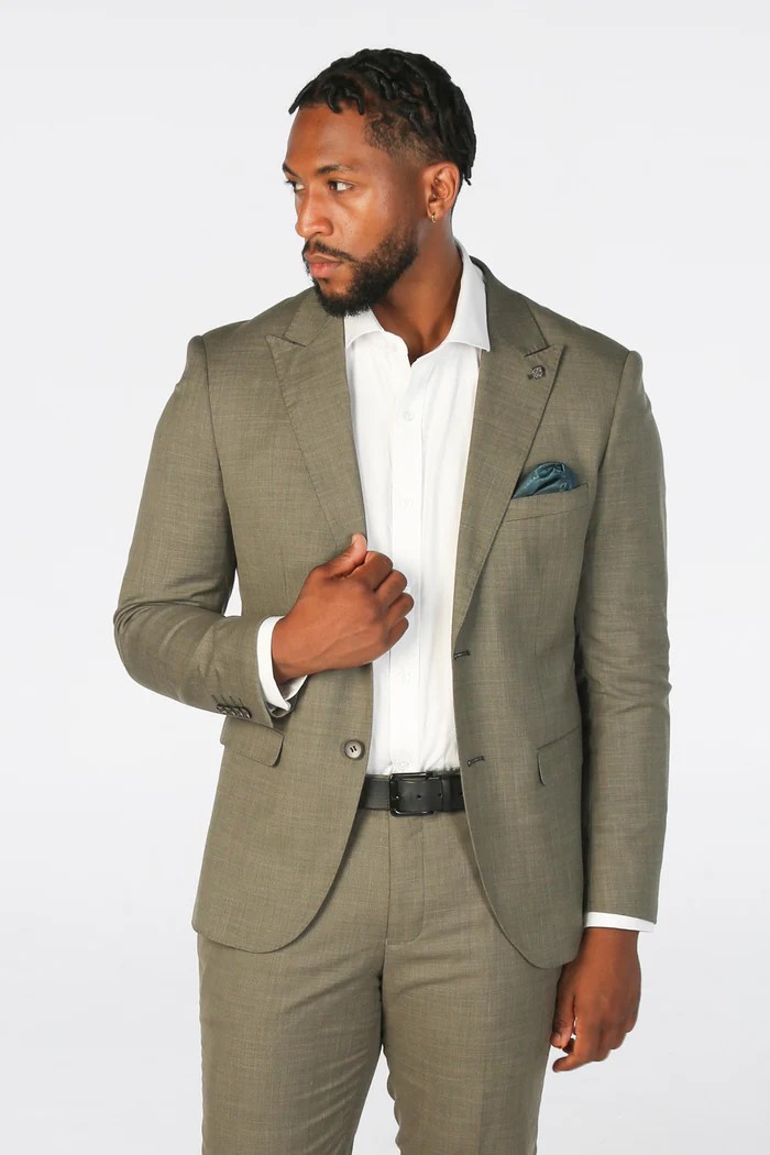 Men's Tailored Fit Plaid 2PC Formal Suit - KURT - Sage Green