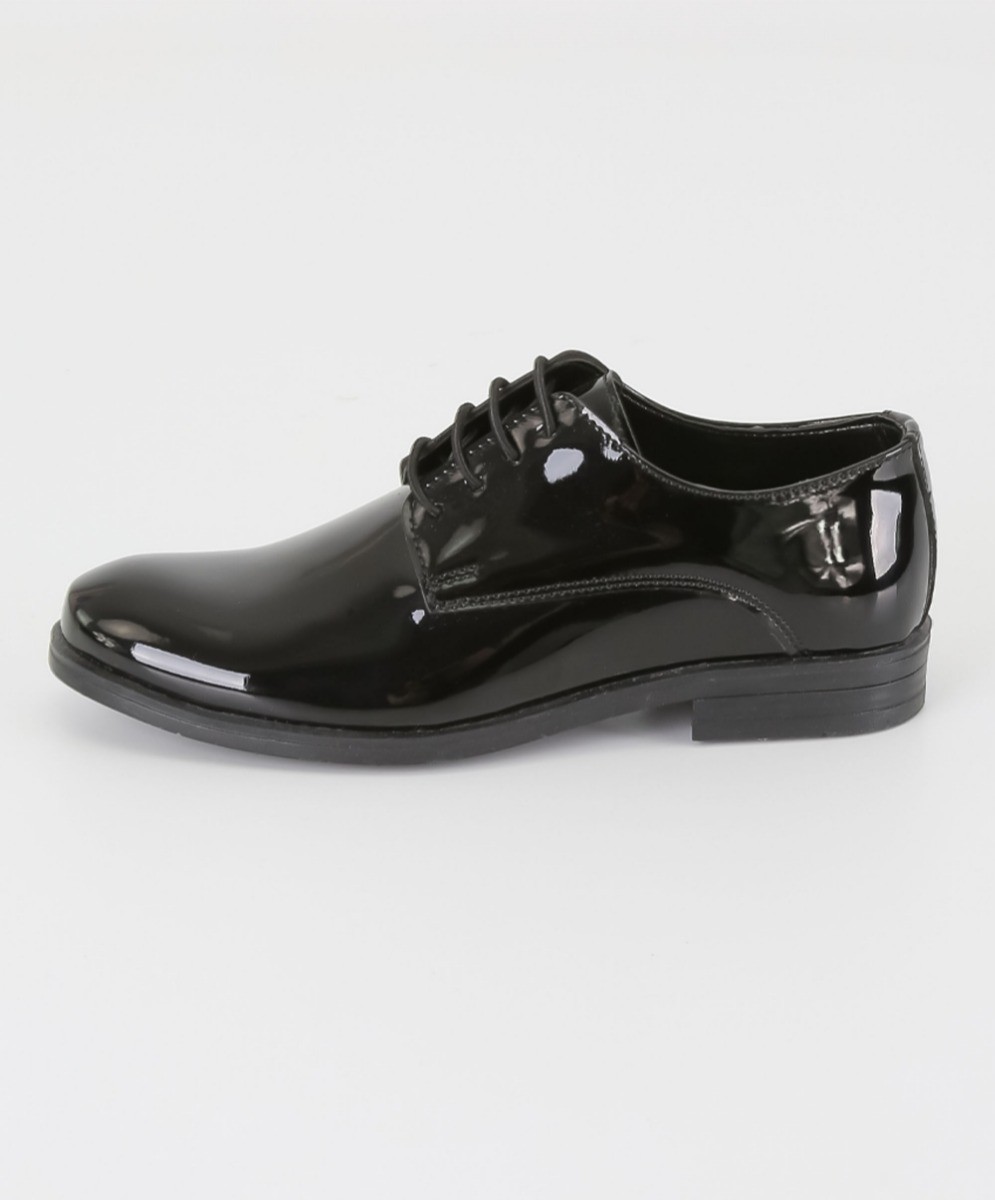 Boys Derby Patent Lace Up Formal Shoes - Black