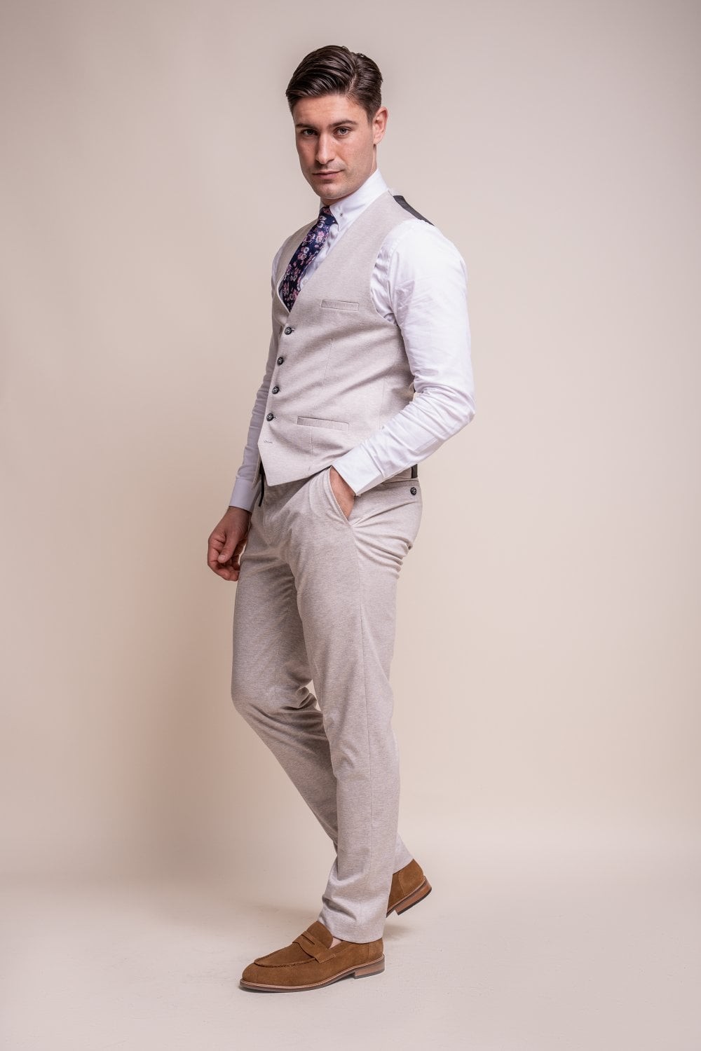 Men's Slim Fit Formal Beige Waistcoat - VALENCIA Ecru