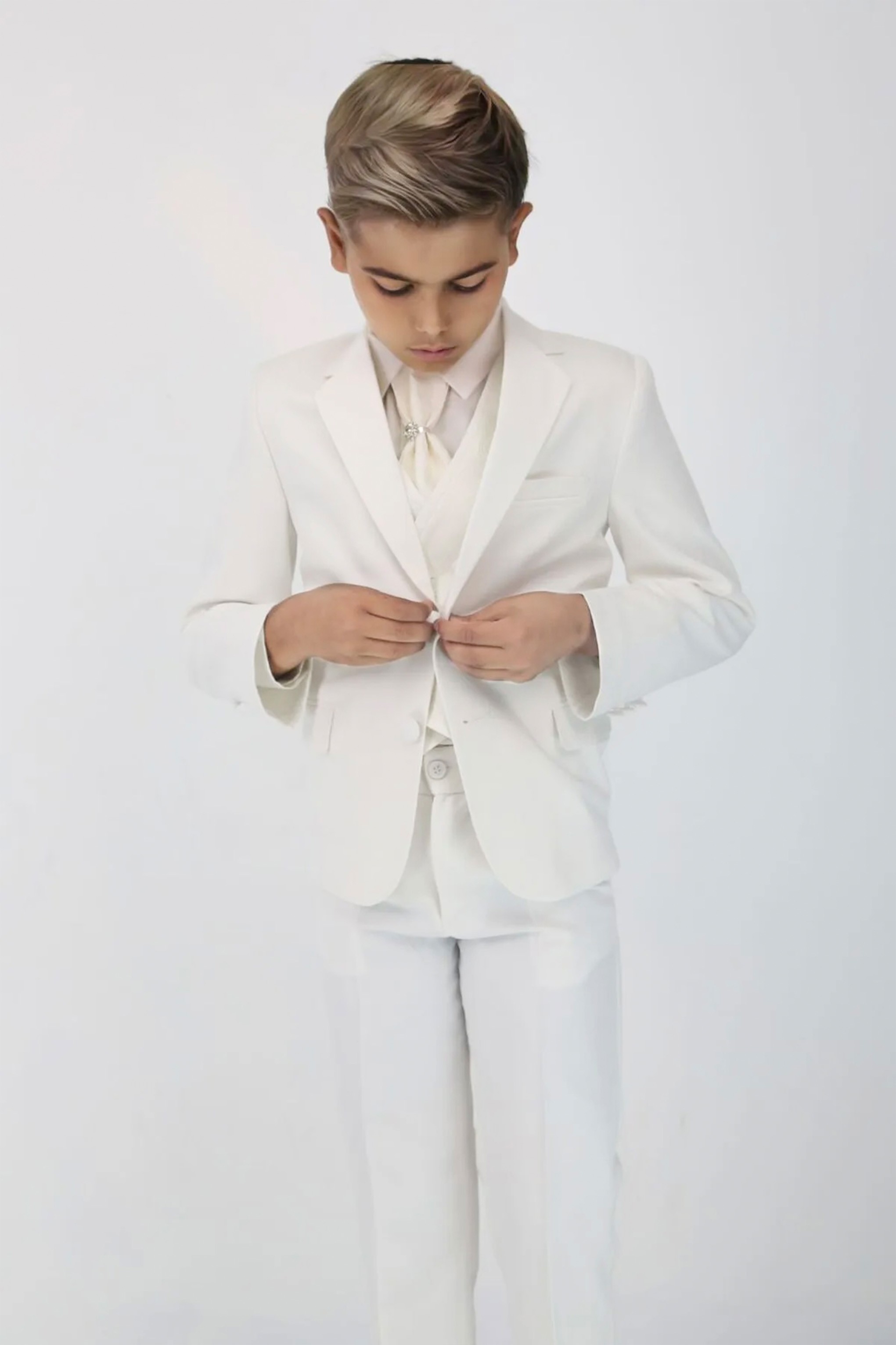 Boys 5 PC Ivory Suit Set, with Double-breasted Vest