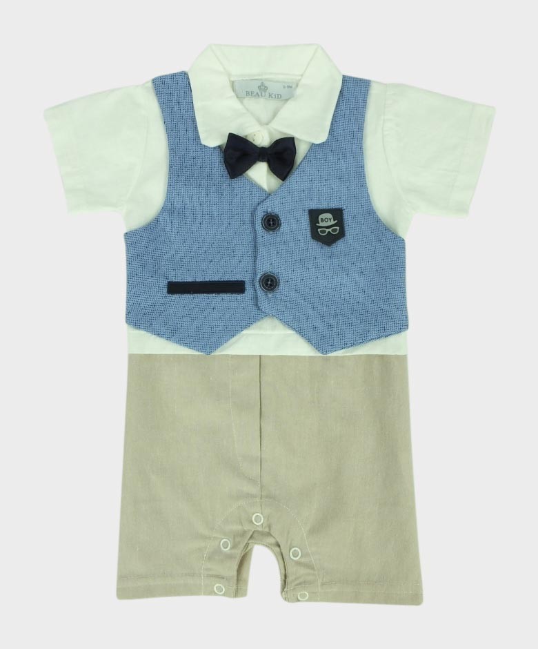 Baby Boys Casual Dungaree 3 Piece Set - Blue - Beige