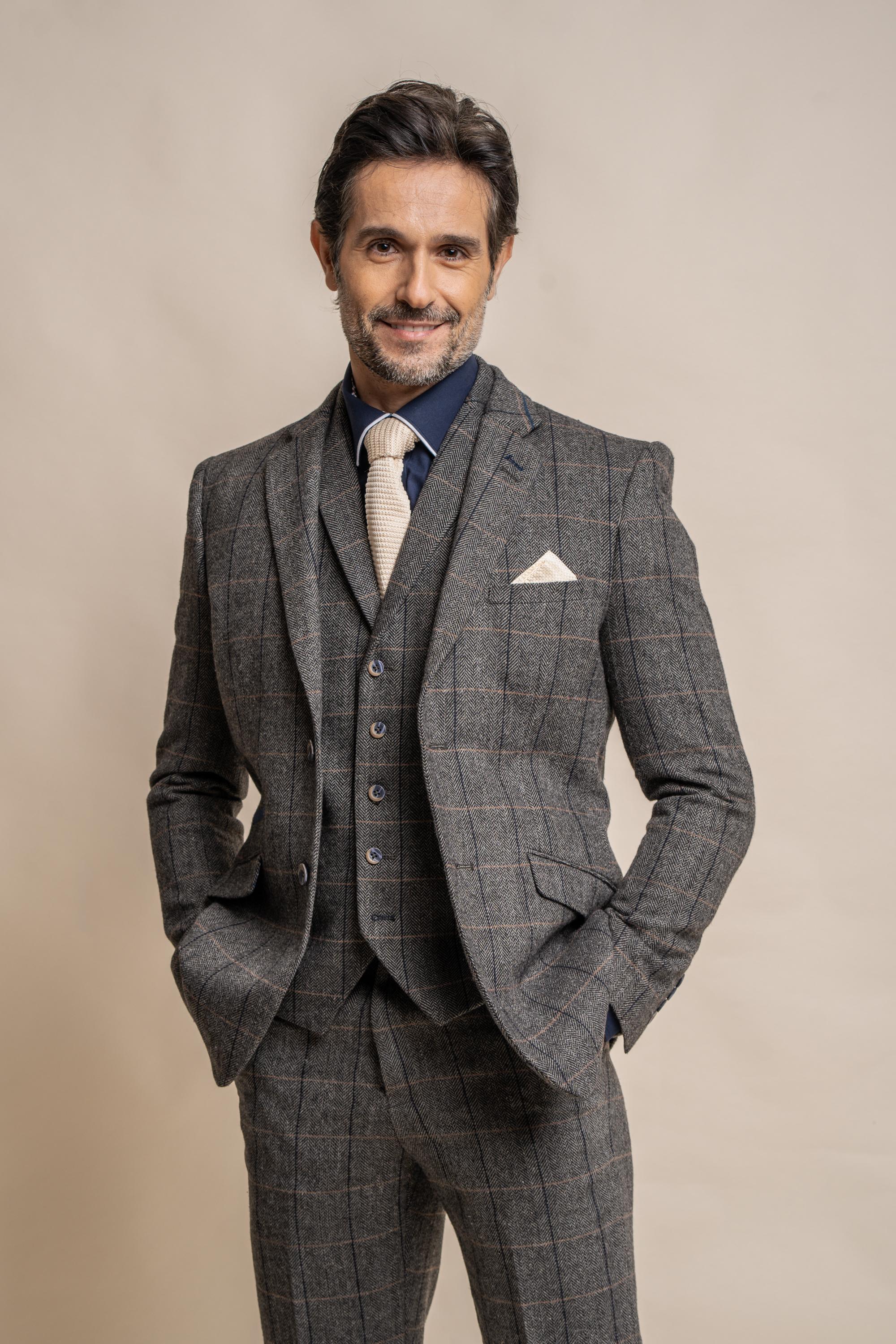 Men's Wool Blend Herringbone Check Suit - Albert