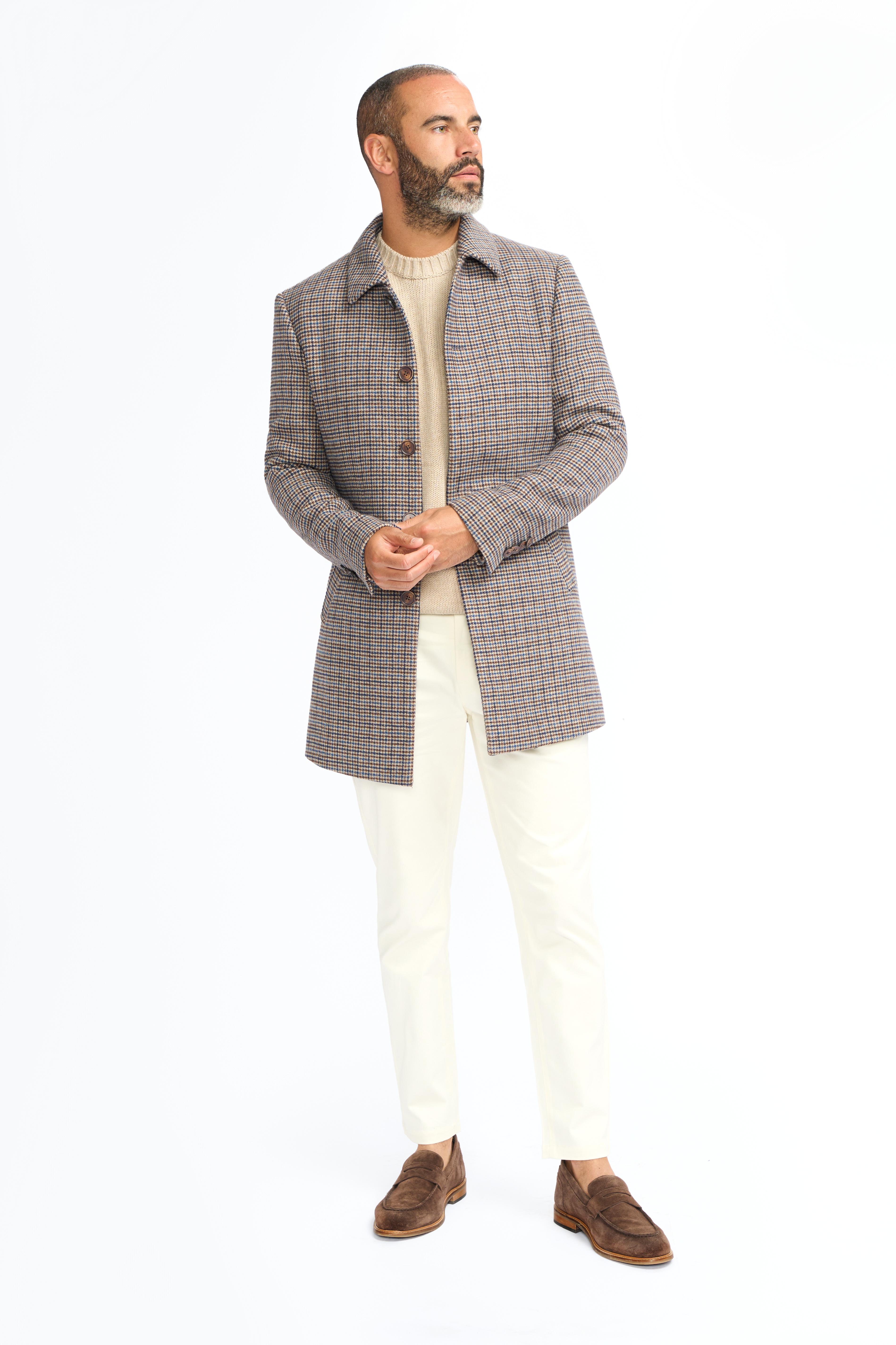 Men’s Tan Houndstooth Check Coat - Eddie